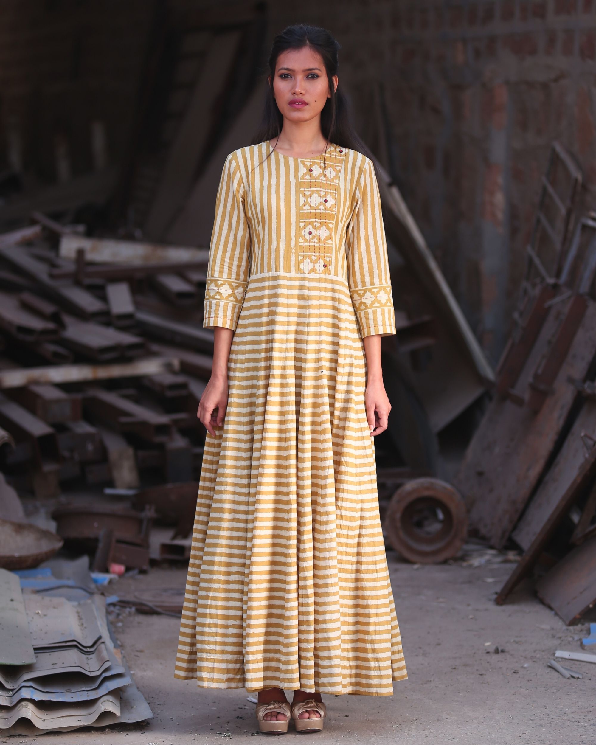 Mustard yellow 2024 striped dress