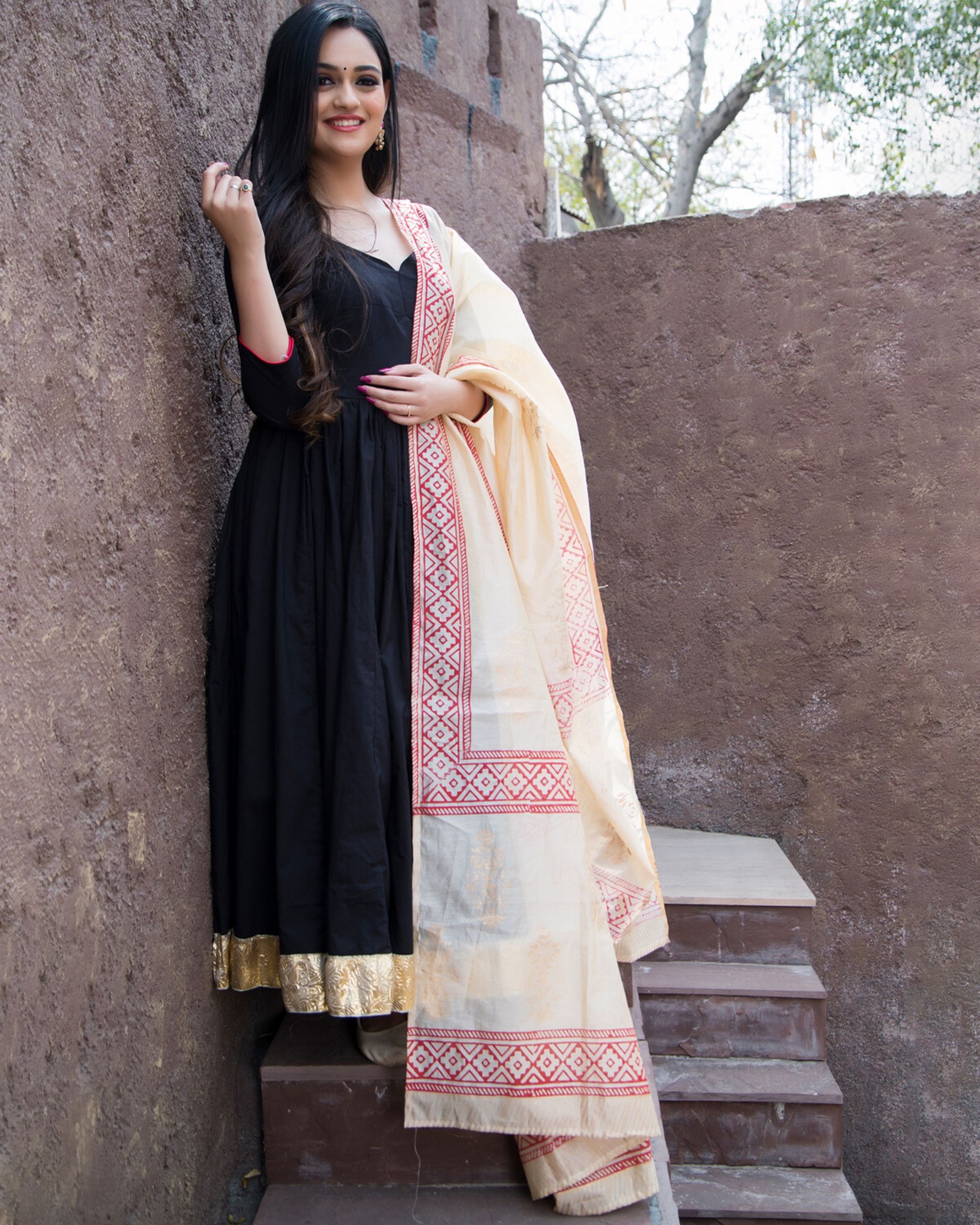 black long dress with dupatta