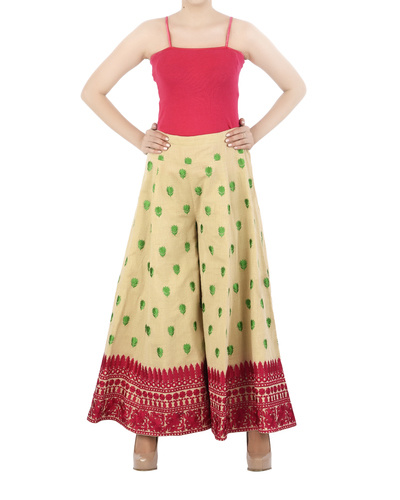 Silk thread embroidered cotton palazzo pants by Chic Pea by Ganesh ...