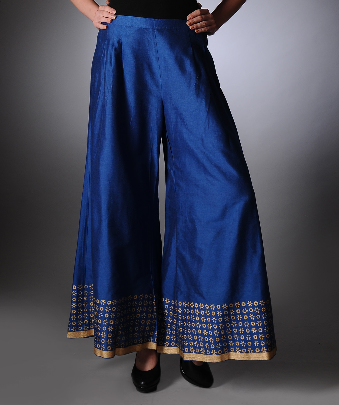 Blue block printed palazzo pants by ANS | The Secret Label