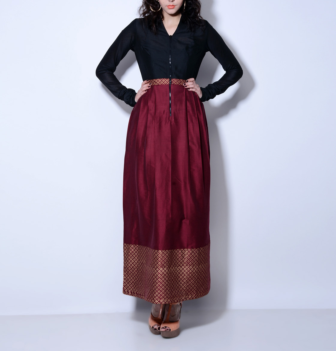 maroon black outfit