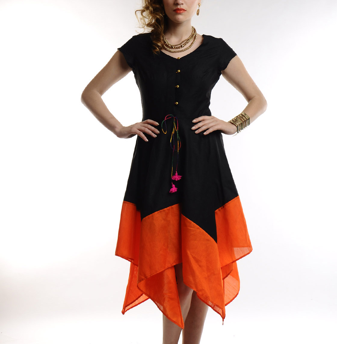 Black dress with asymmetric hemline by ANS | The Secret Label