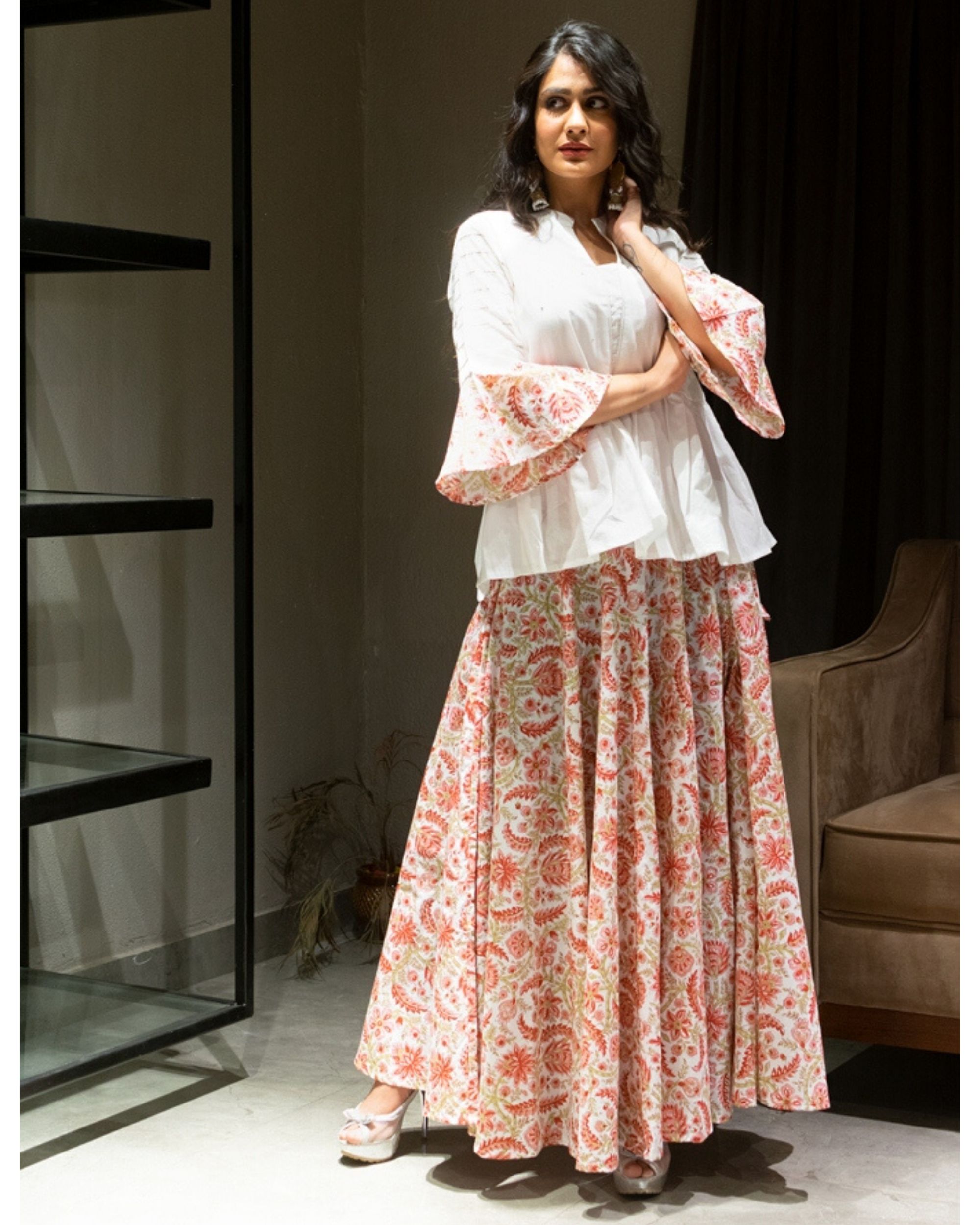 Buy OMANA BY RANJANA BOTHRA Pink Embroidered Mina Peplum And Lehenga Skirt  Set Online | Aza Fashions