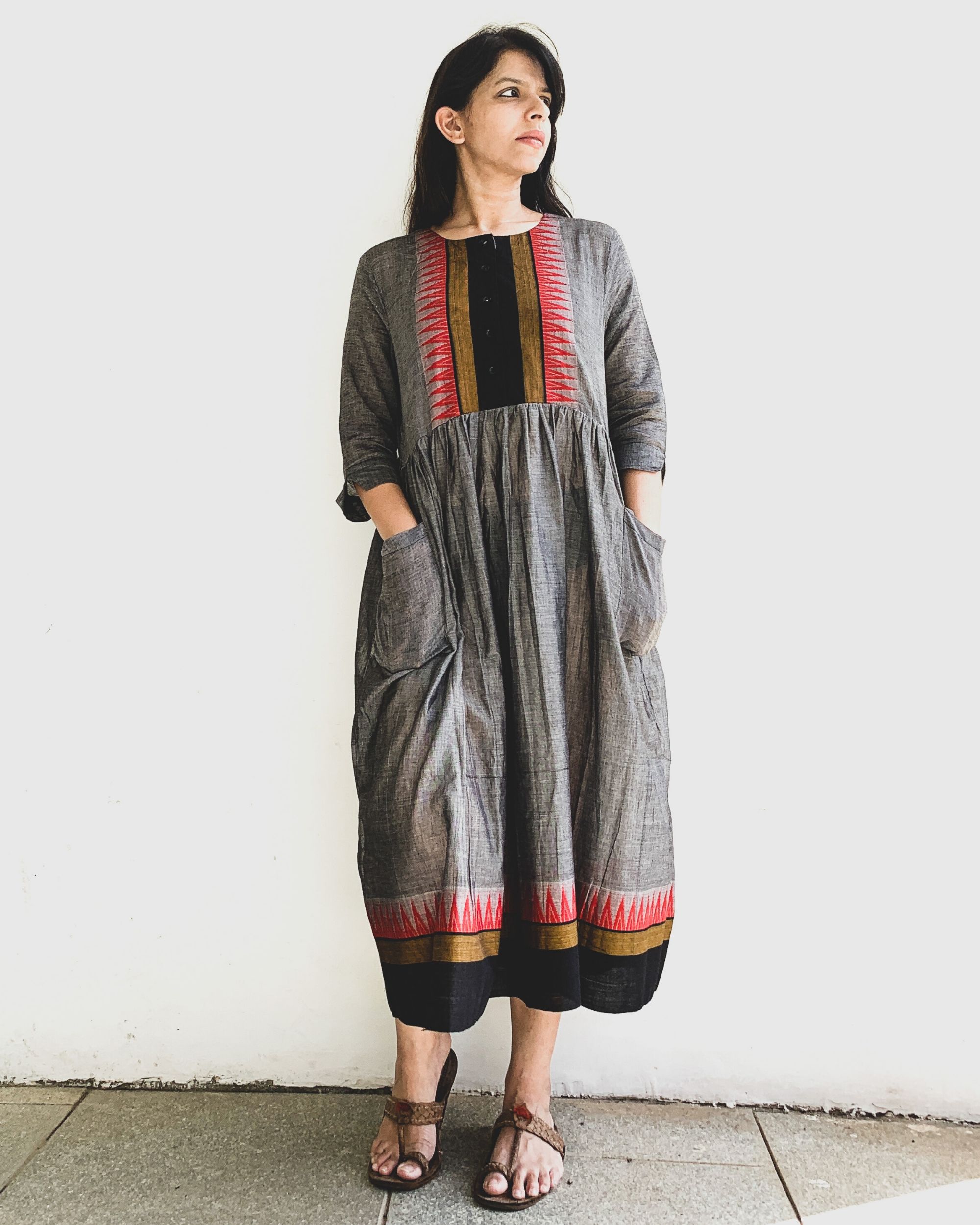 Grey buttoned yoke maxi dress by Aadikarink The Secret Label