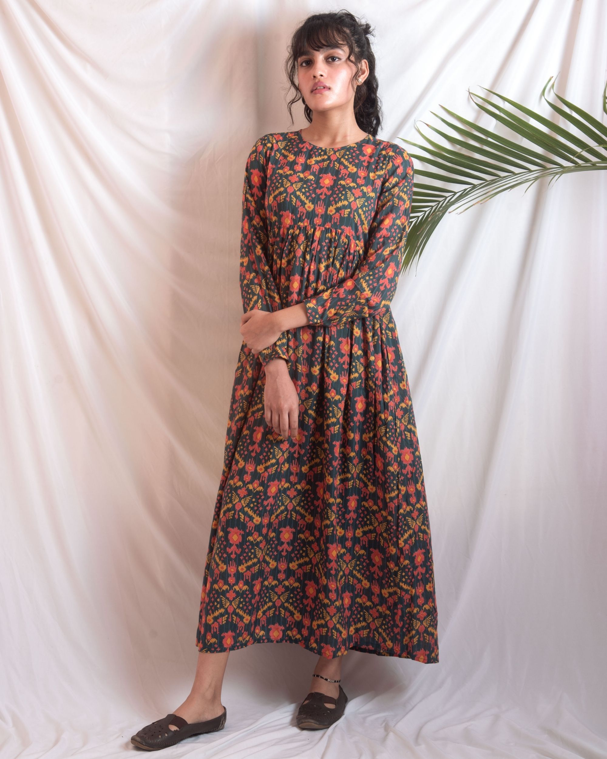 Green Ikat Cotton Silk Ankle Length Maxi Dress – Madhurima Bhattacharjee