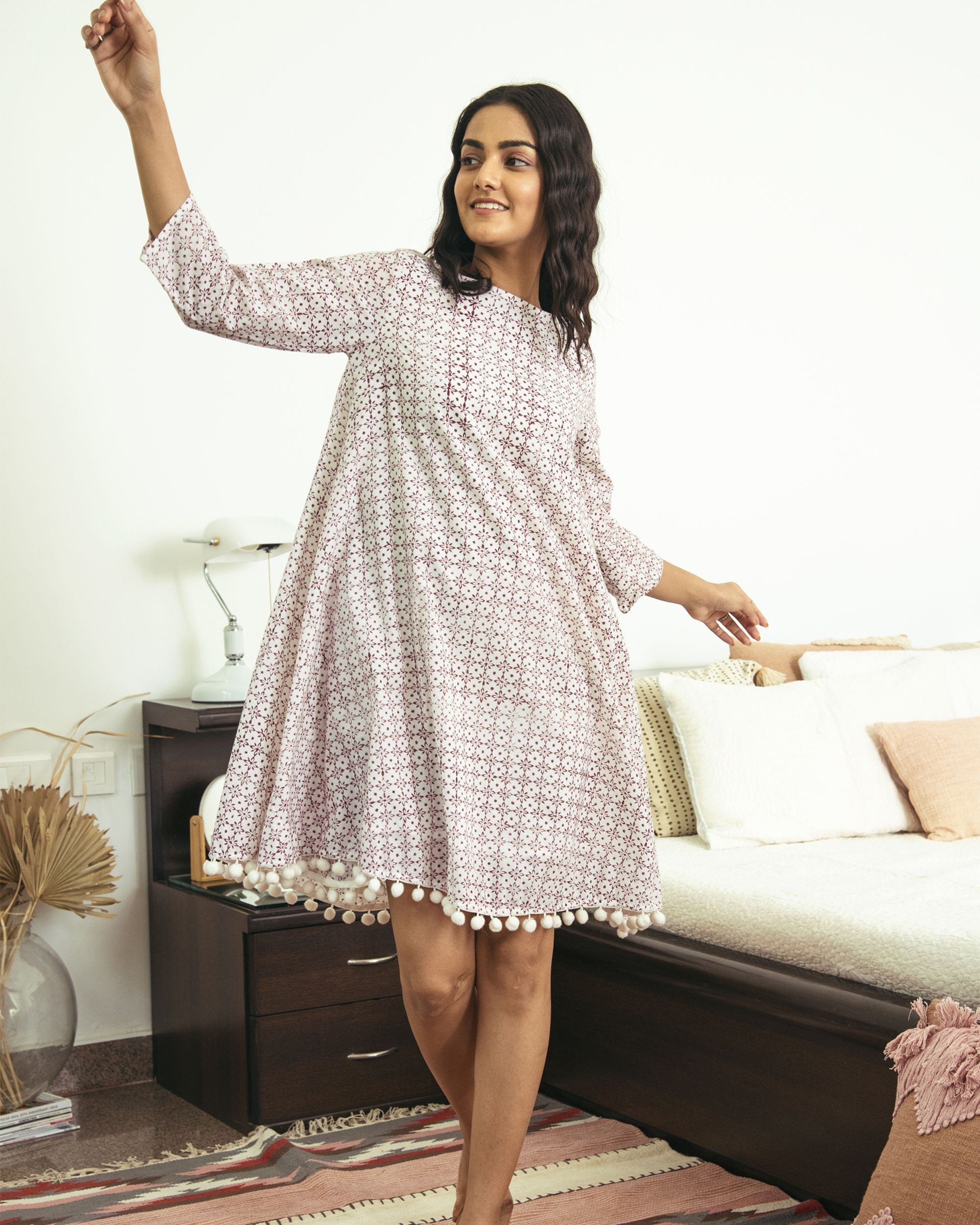 White floral printed swing dress by Gulaal The Secret Label
