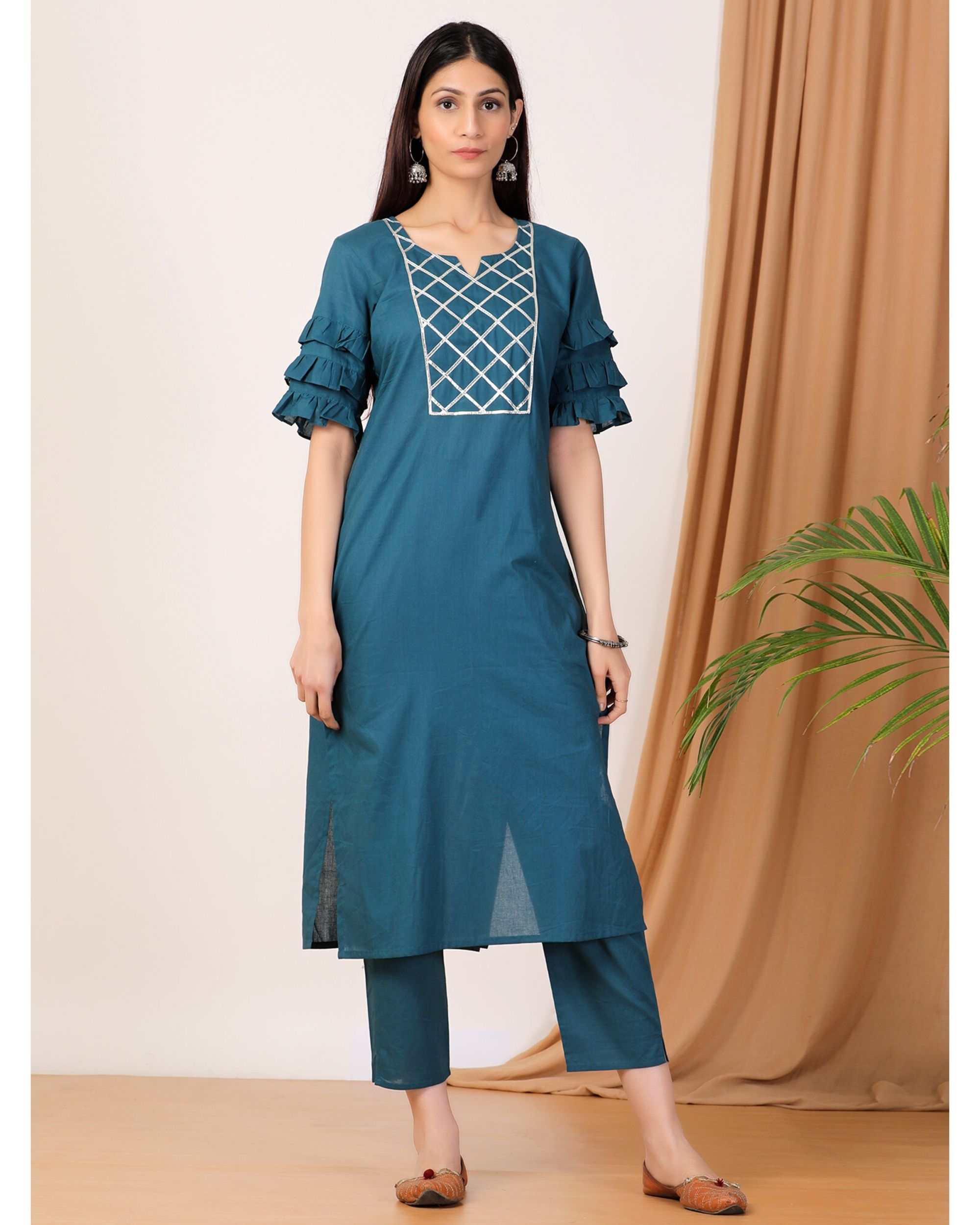 W Women Cobalt Blue Solid Kurta and Slim Pants Co-ord Set Price in India,  Full Specifications & Offers | DTashion.com