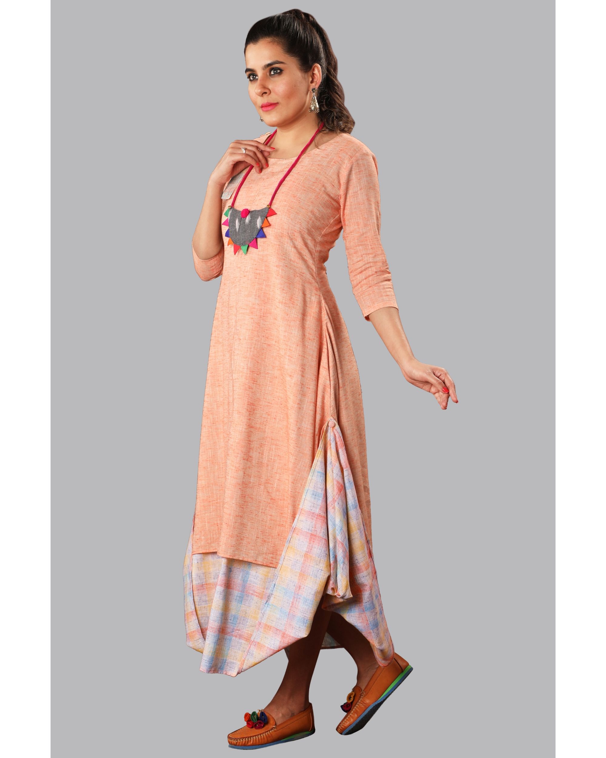 Peach layered maxi dress with neckpiece- Set Of Two by Miar | The ...