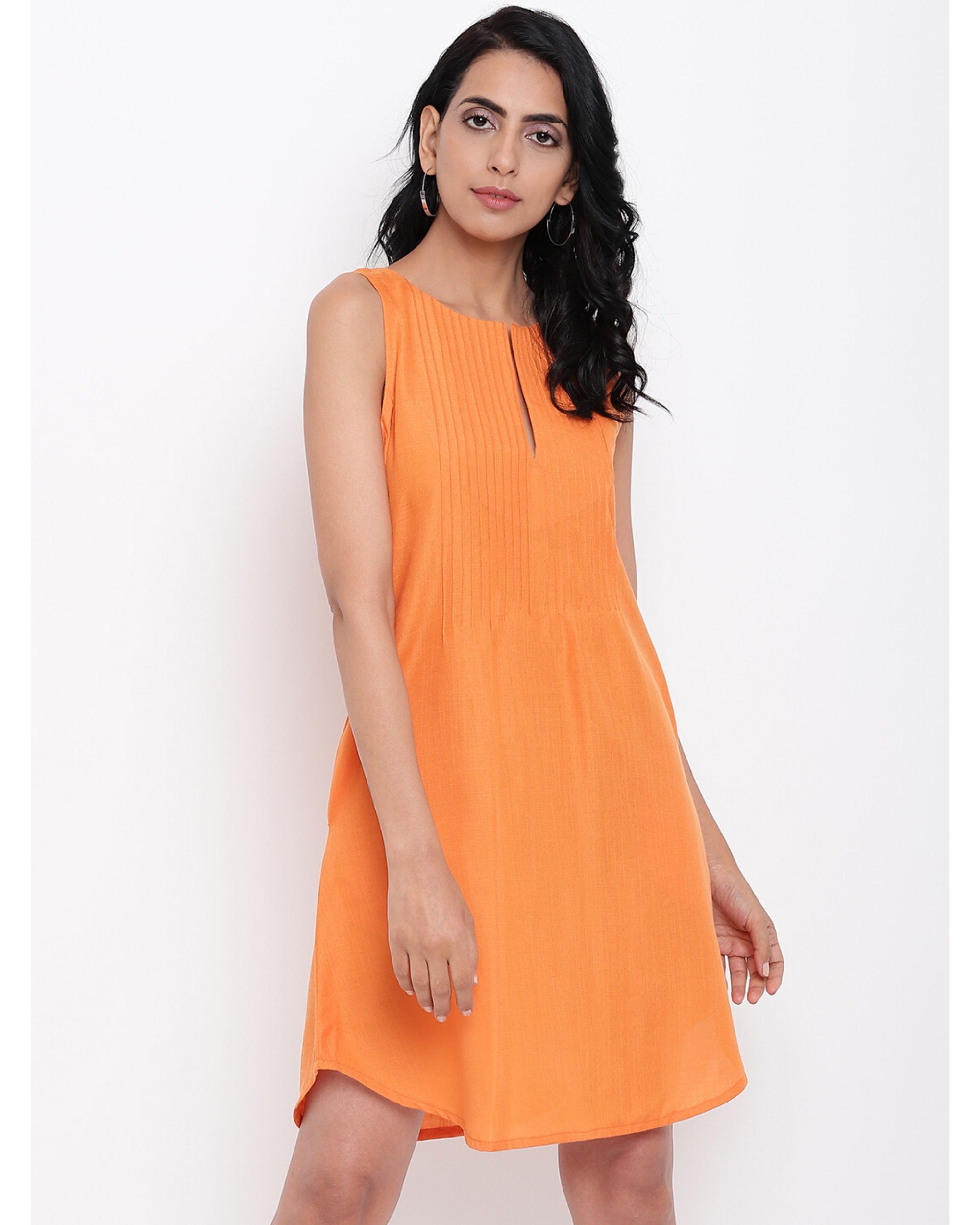 Orange pin tucks yoke dress by trueBrowns | The Secret Label