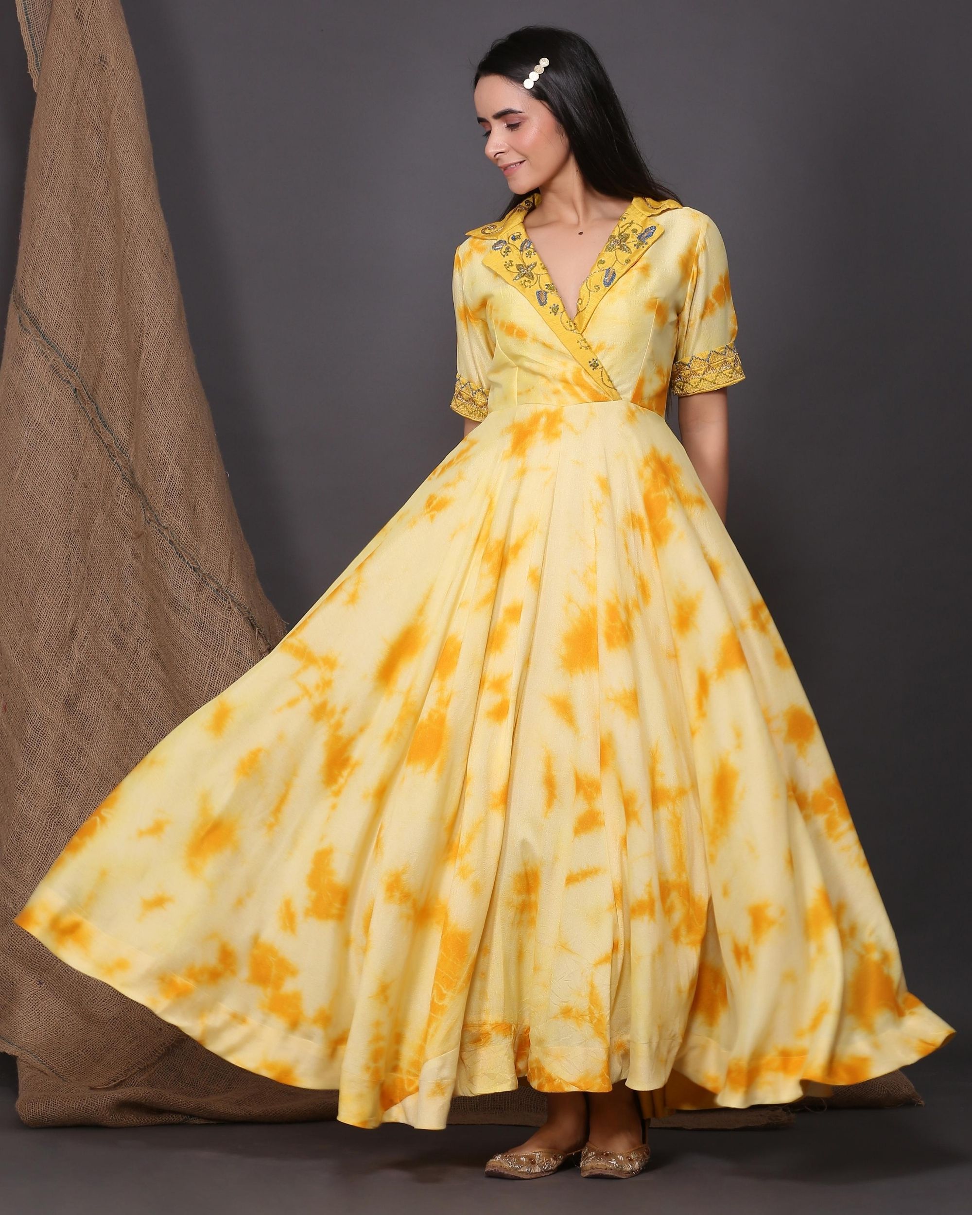 Yellow shibori printed dress by Kyeth | The Secret Label