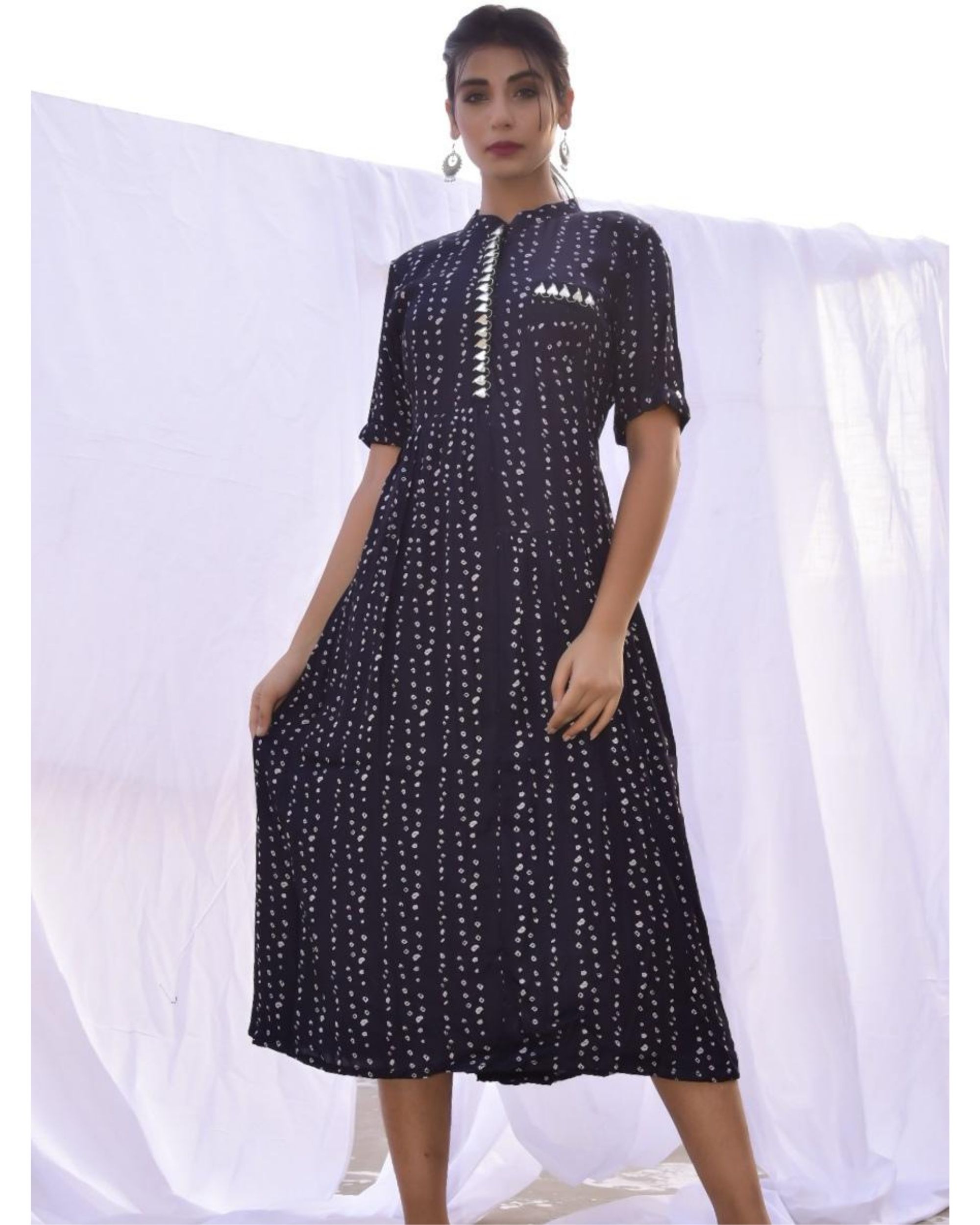 Designs Gota Style Dress Black Printed Dress With Gota Work By