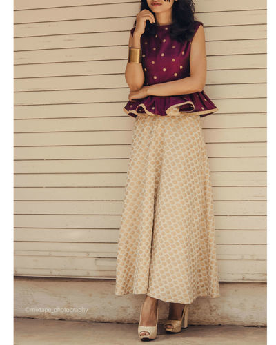 Berry peplum top and skirt set by Ekta & Sonal | The Secret Label