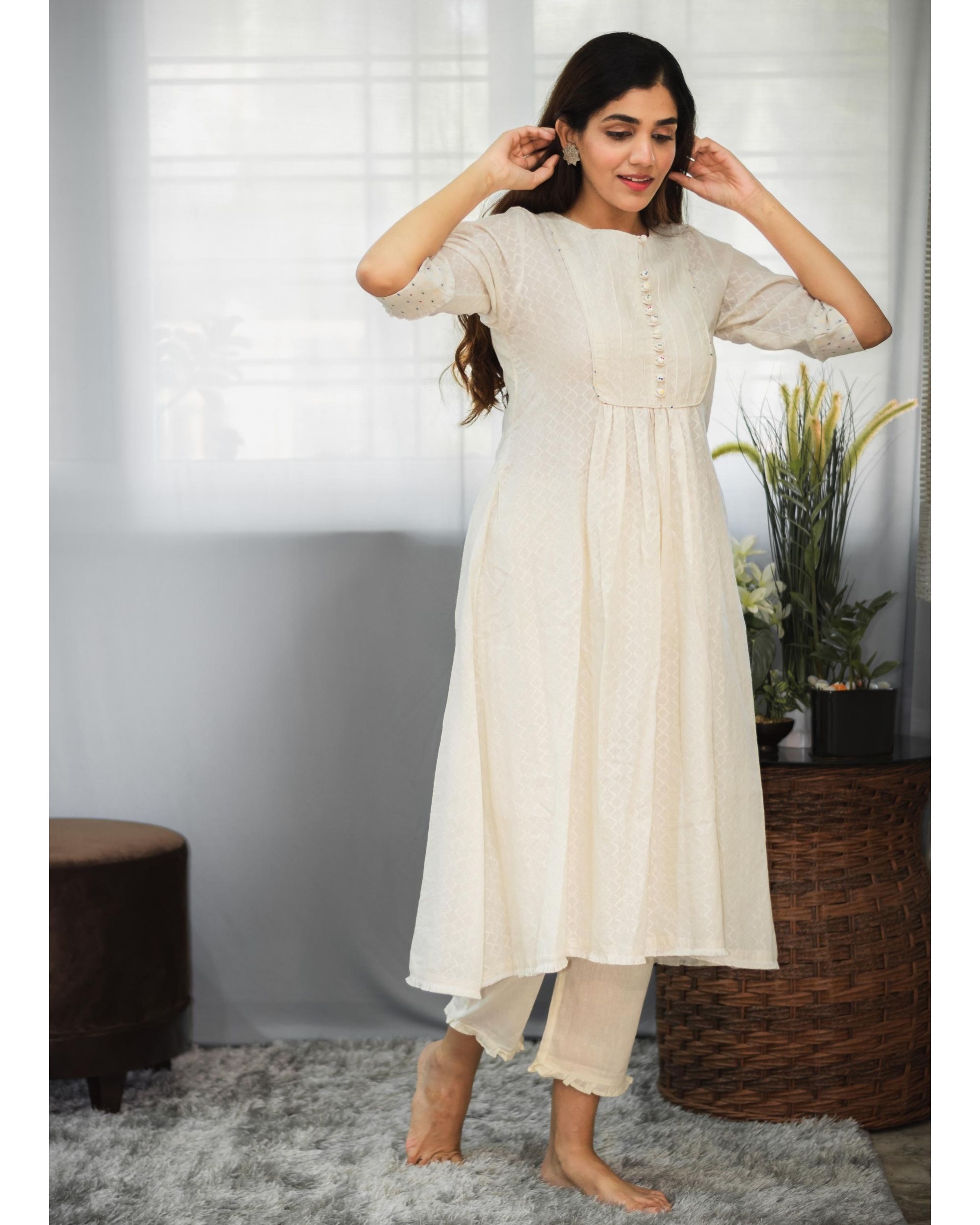 Black kurti and offwhite pant with heavy embroidery work  Kurti Fashion