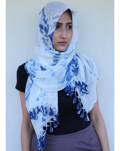 Indigo tie and dye linen stole by Kavana | The Secret Label