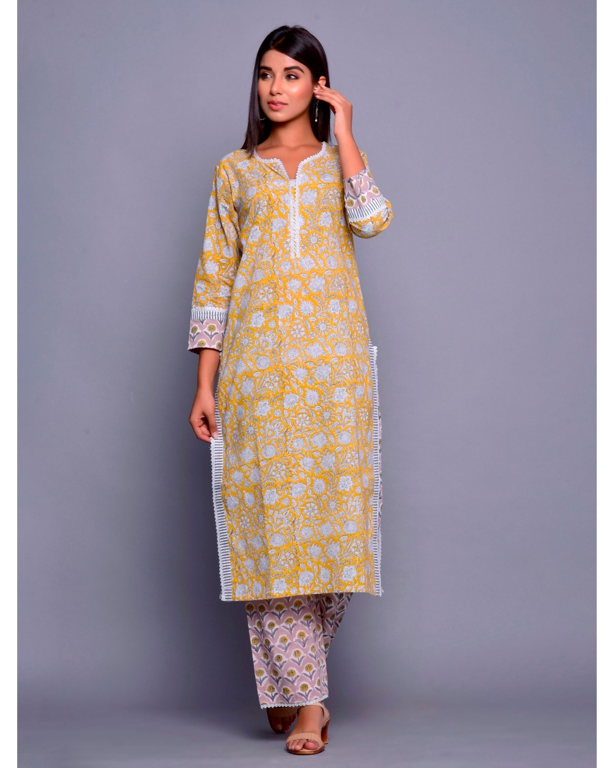 Elevate Your Style with a Rayon Printed Embroidery Kurti and Lace Work Pant