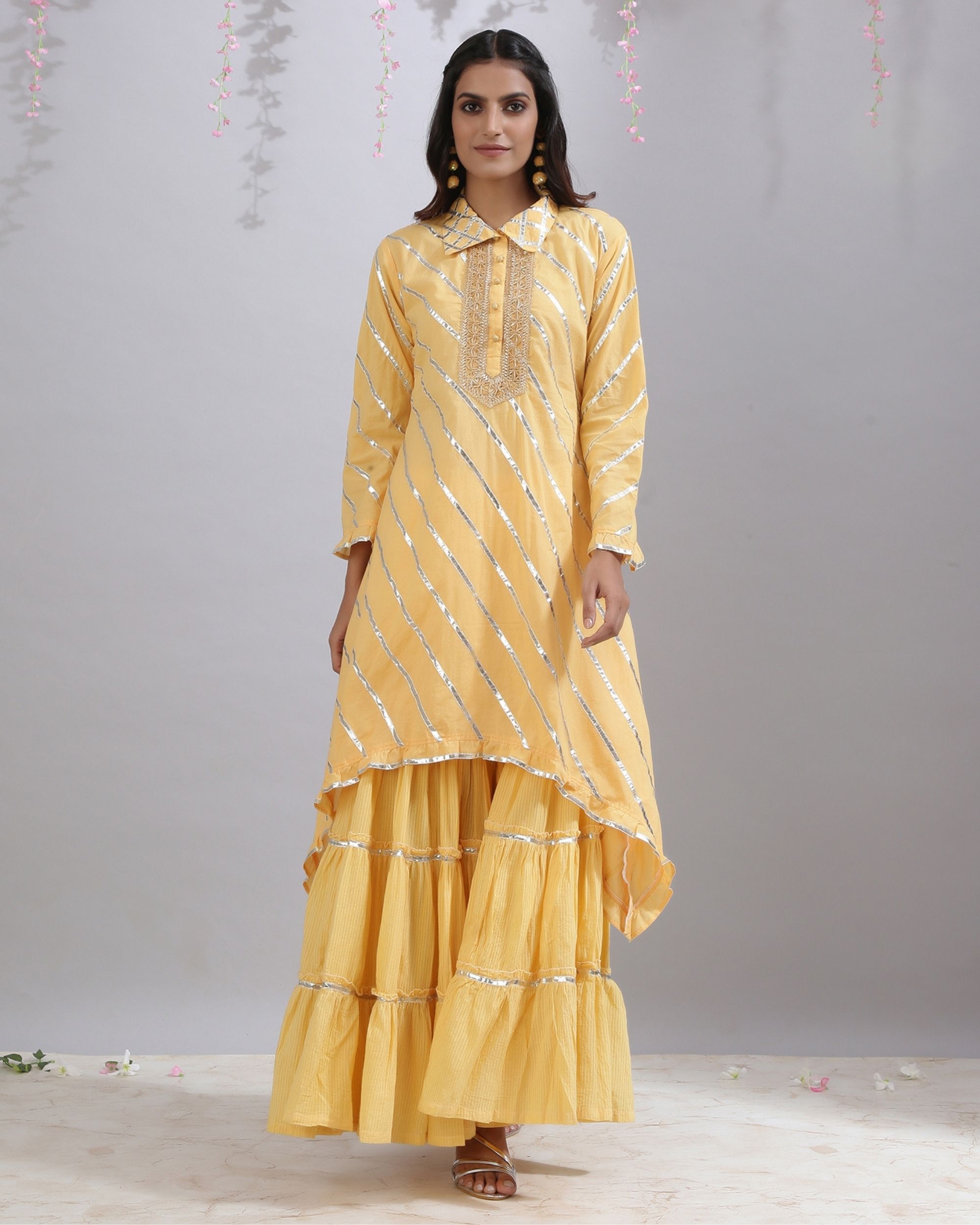 Amber yellow striped collared kurta by Maison Shefali The Secret Label