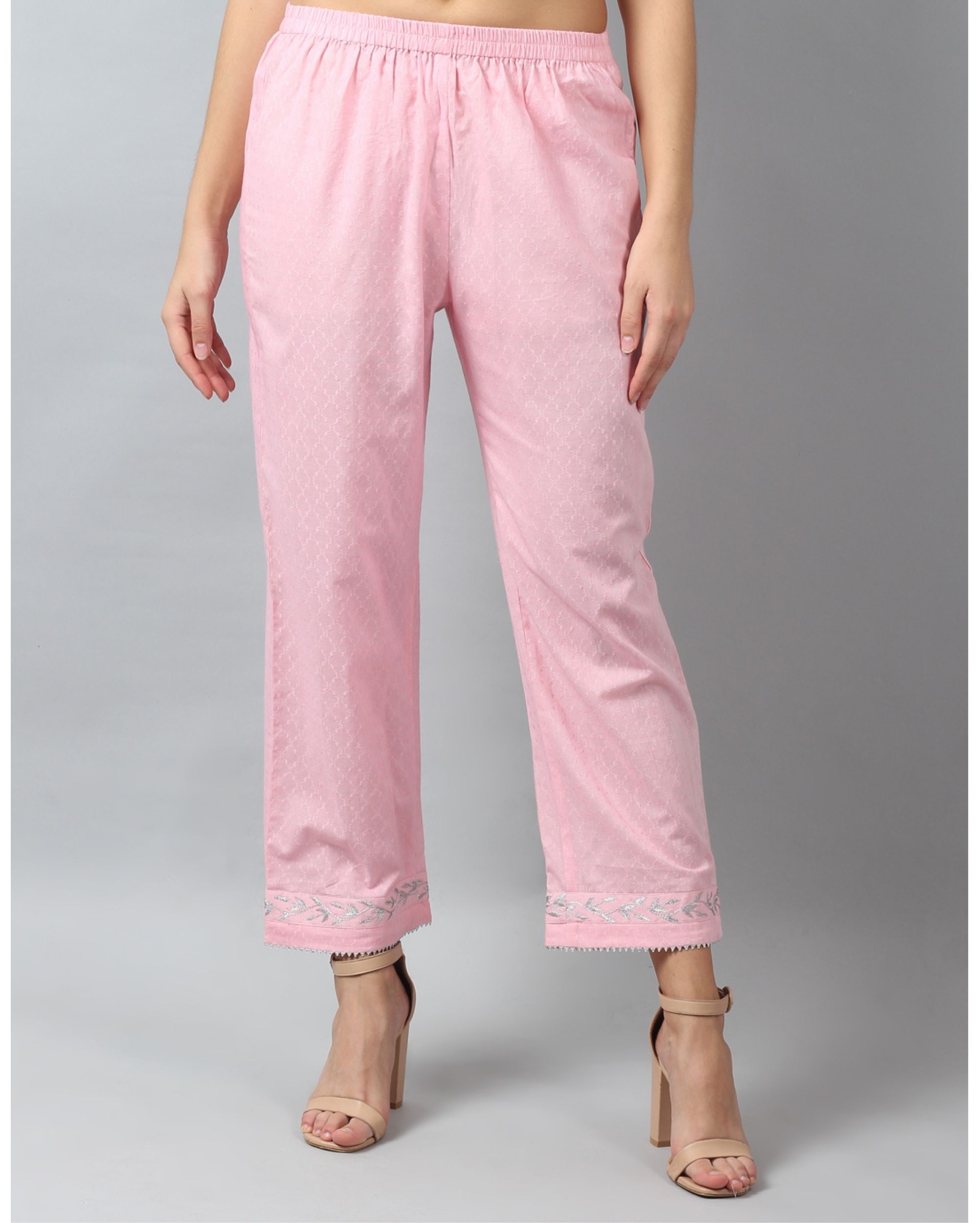Baby pink embroidered pants by D'ART STUDIO