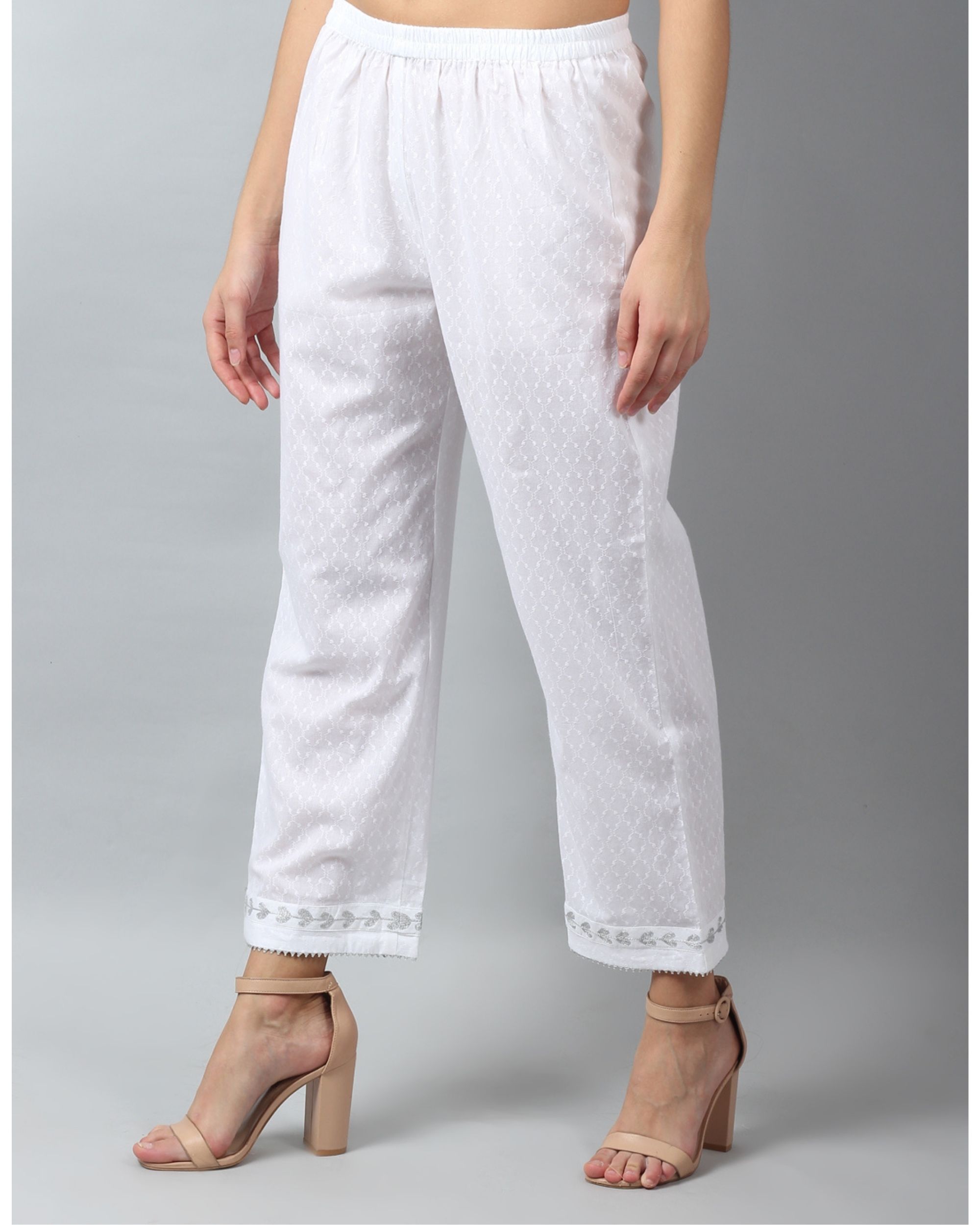 Buy Off White Embroidered Pants Online - W for Woman