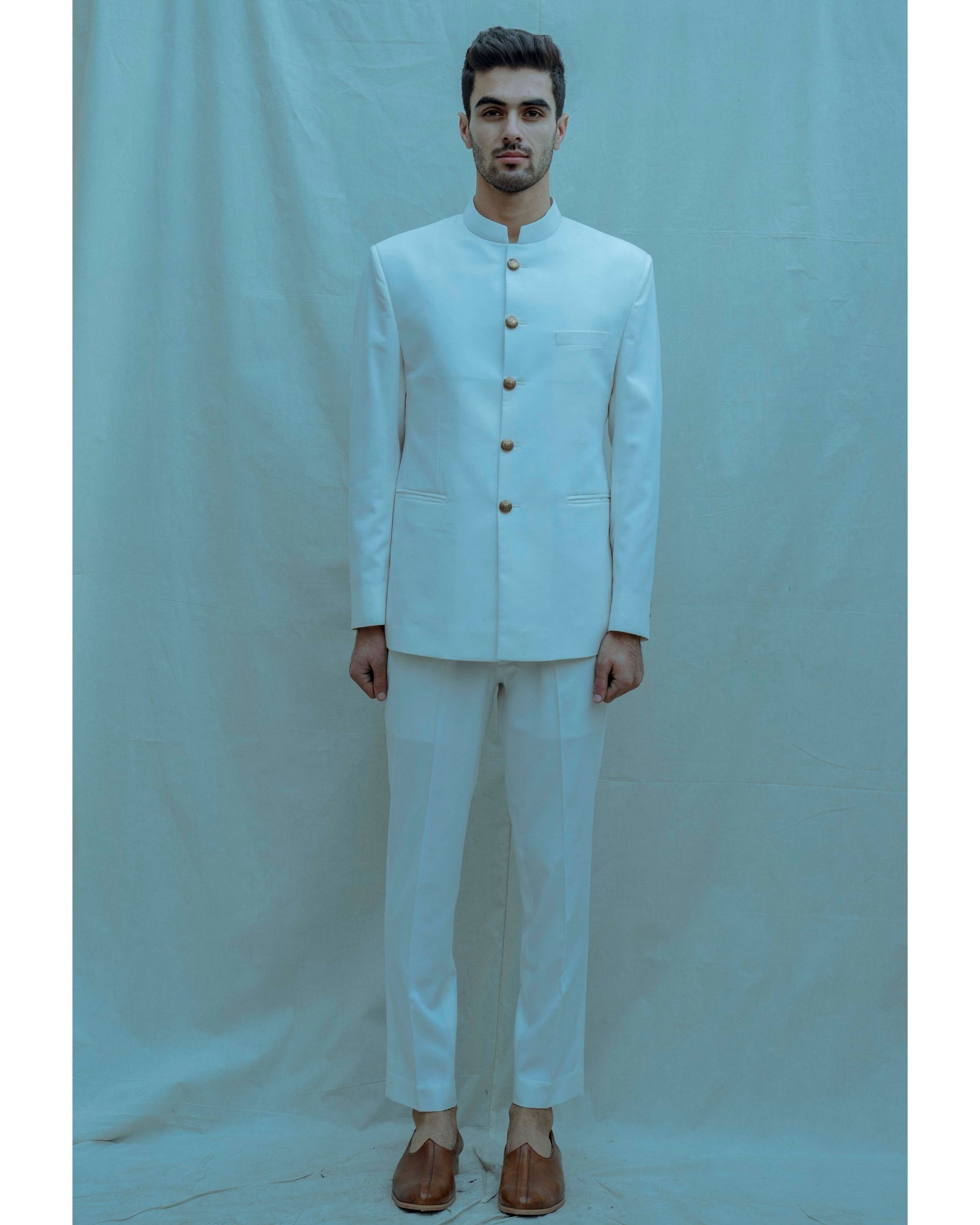 Off white bandgala and shirt with pants  Set Of Three by BOHAME  The  Secret Label