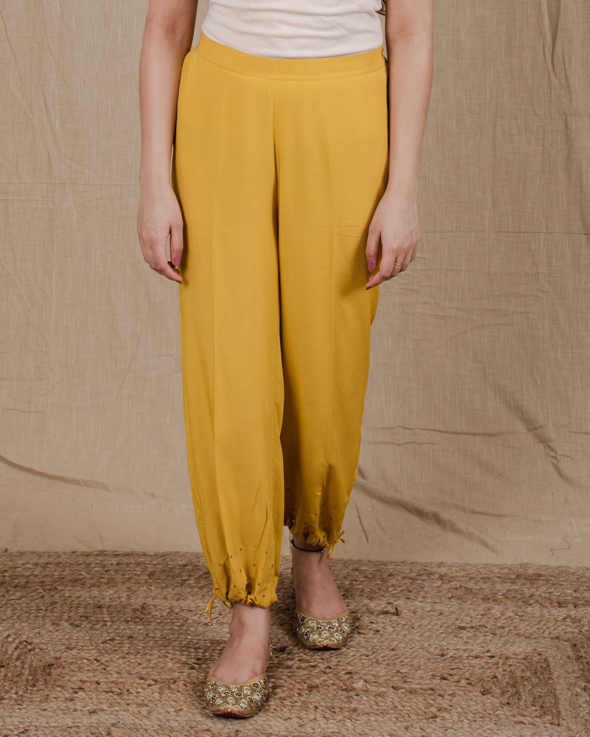 Fabindia Salwars  Buy Fabindia Cotton Regular Fit Yellow Elastic Salwar  Online  Nykaa Fashion