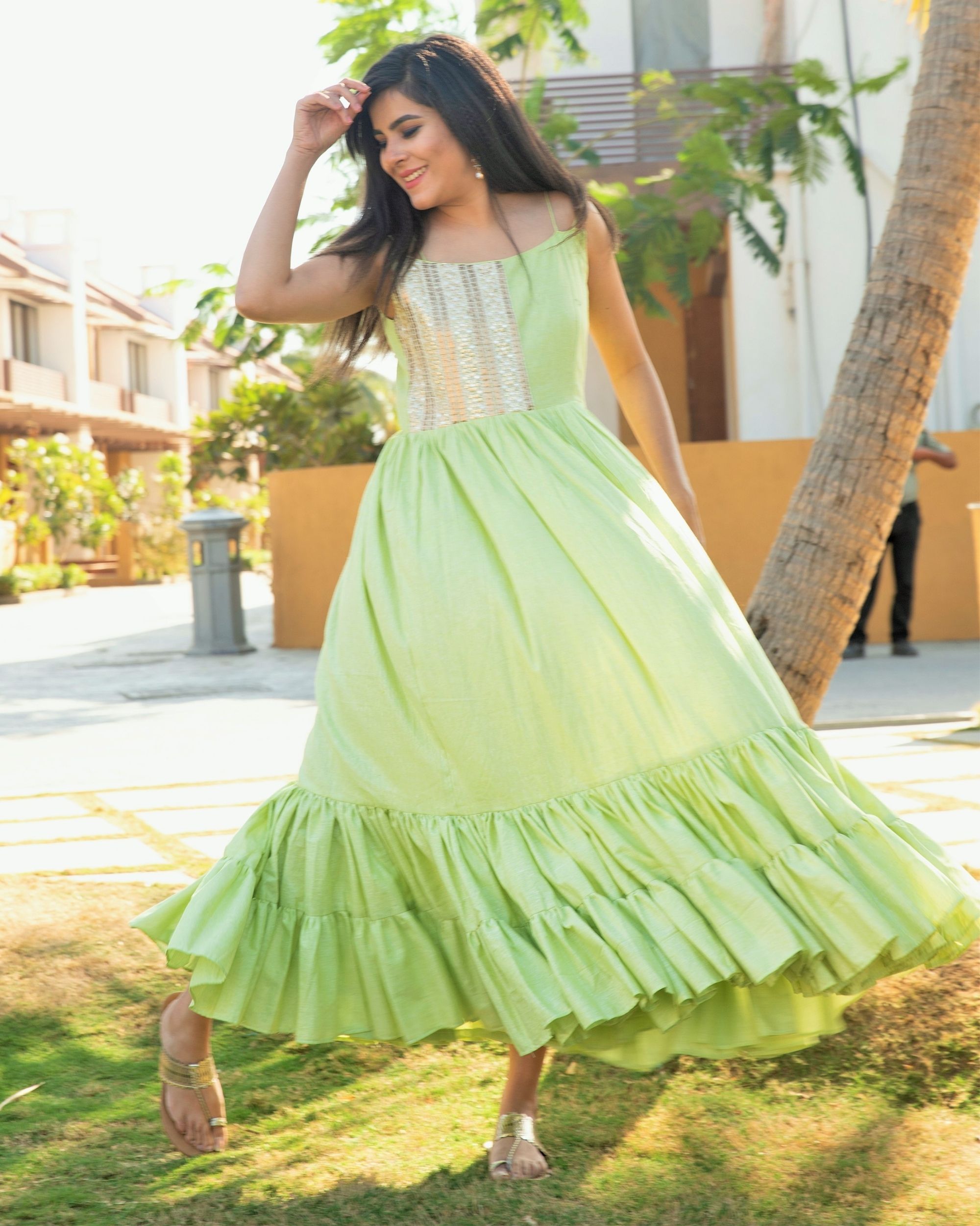 Buy Mint Green Embroidered Cotton Silk Dress with Slip | K23DSA008/KNYA2 |  The loom