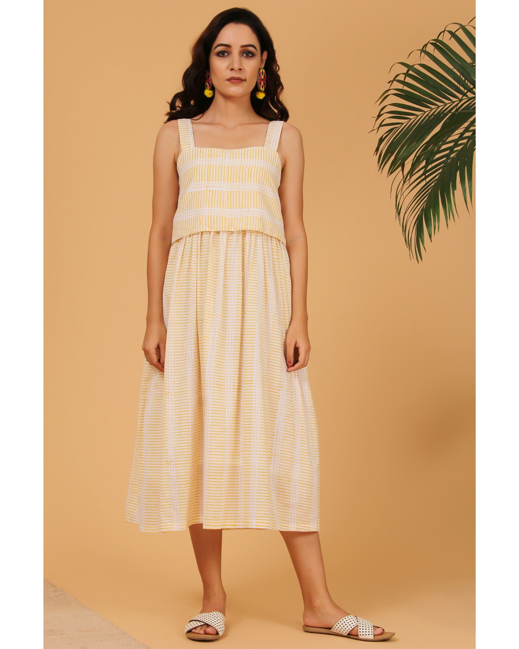 Light yellow striped tie-up dress by The Cotton Staple | The Secret Label
