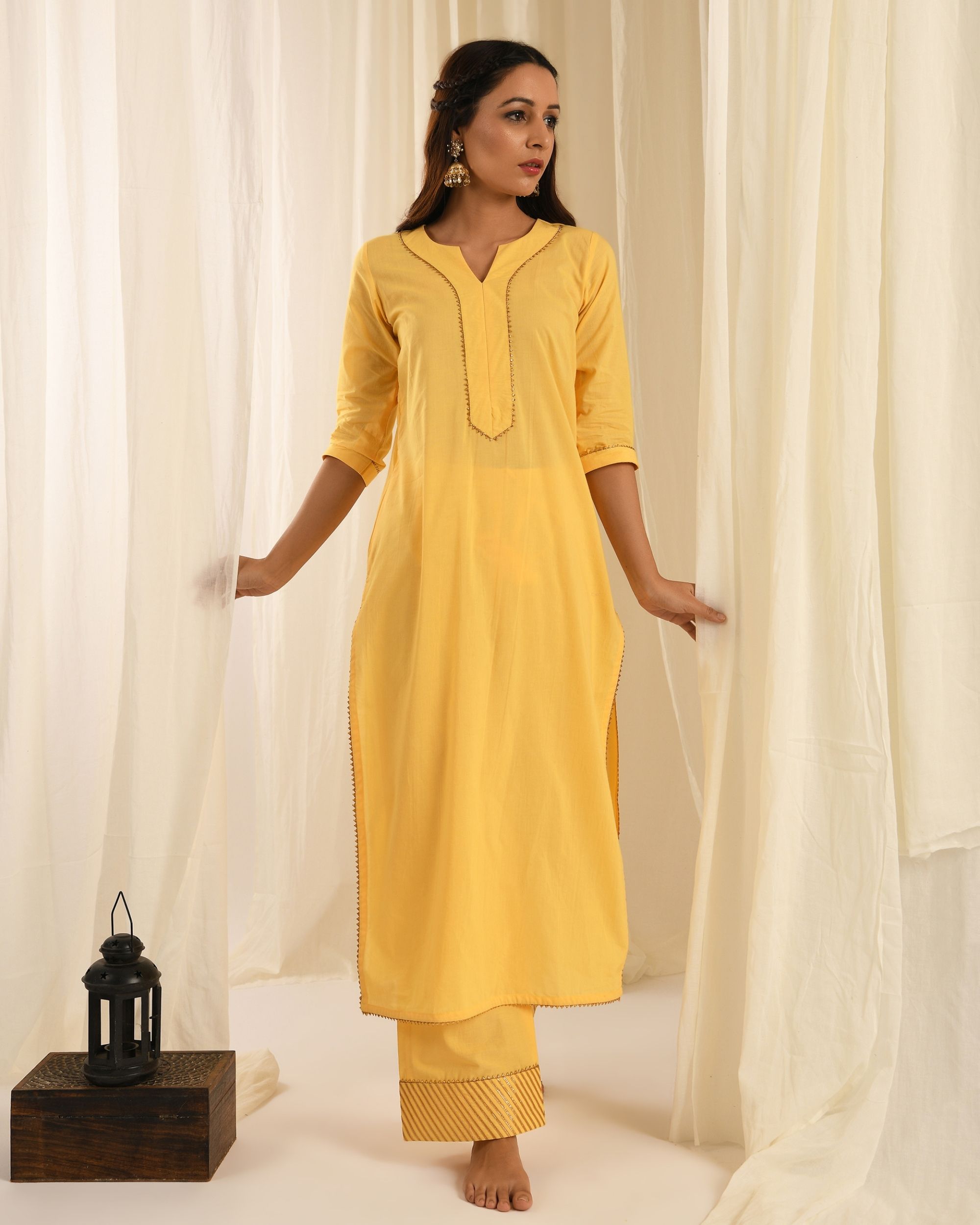 Yellow Gota Kurta And Palazzo Set Of Two By Itraake The Secret Label