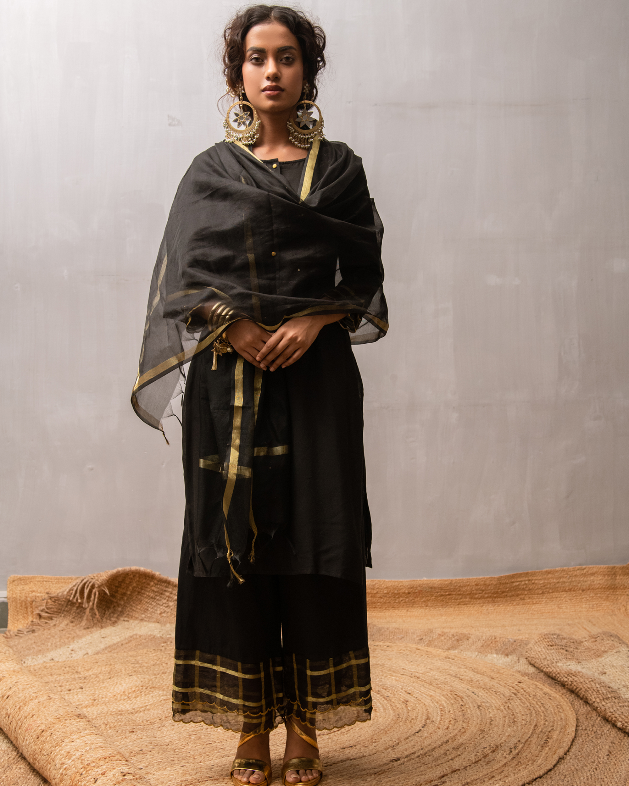 black kurti with palazzo and dupatta