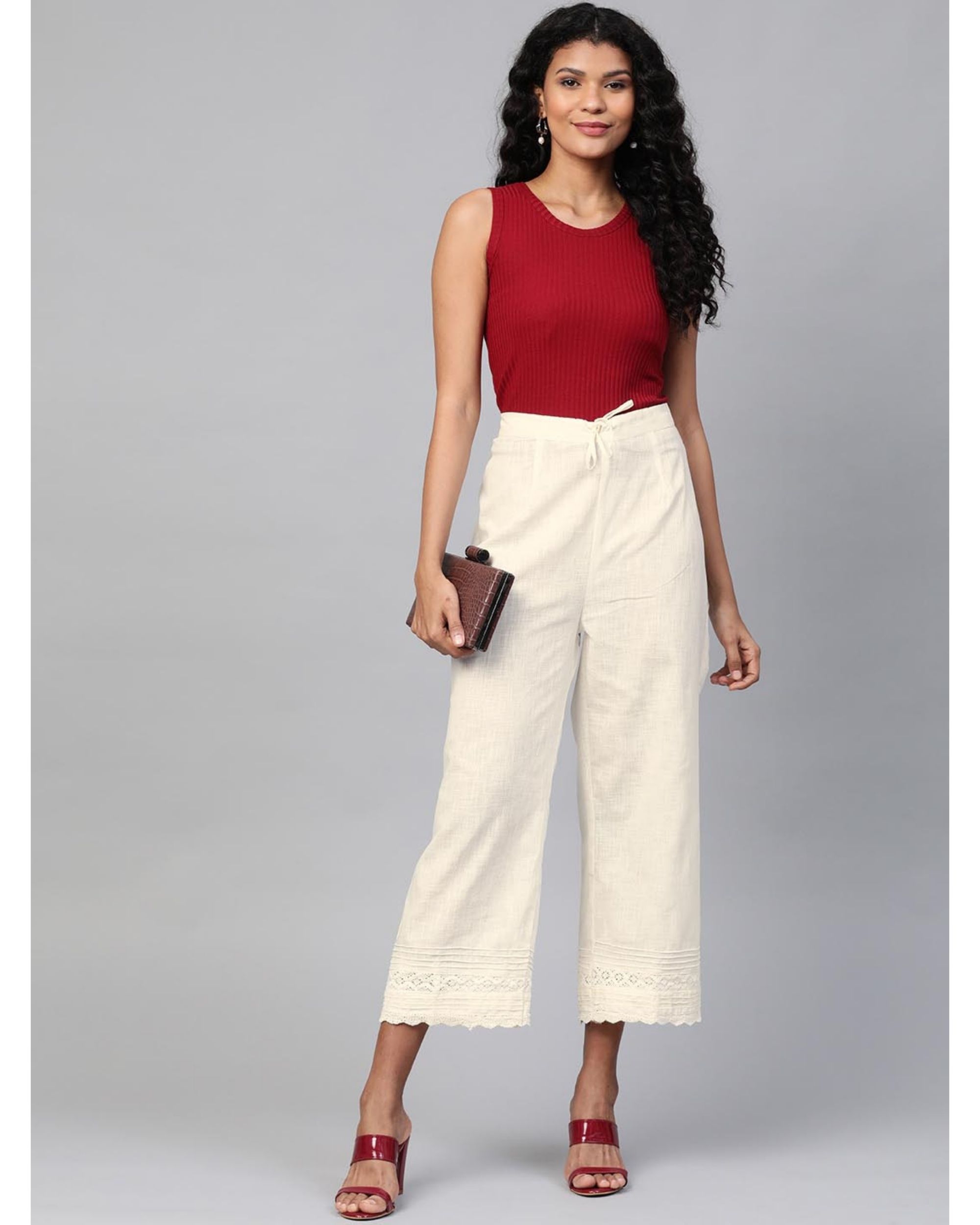 Fleece-Lined Corduroy Belted Straight-Leg Pants in White - Retro, Indie and  Unique Fashion