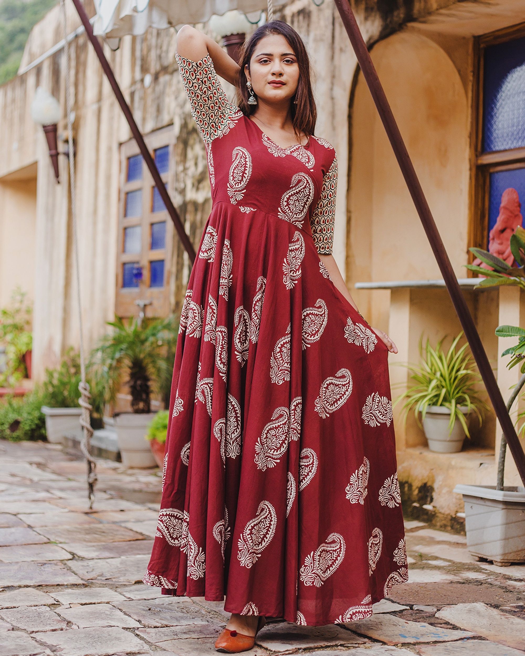 Block Print 'Paisley' Cotton Long Dress Kurta