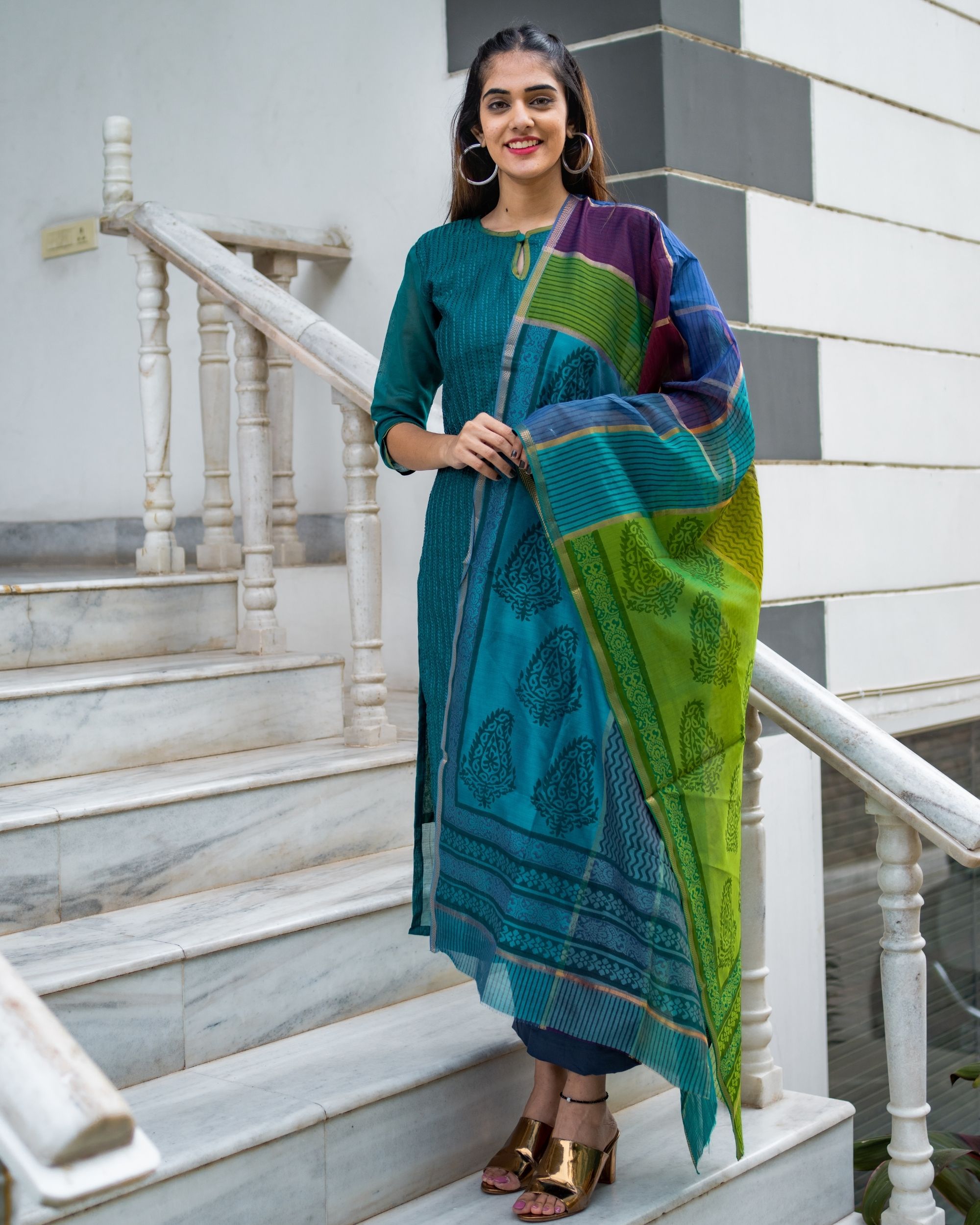 Peacock Blue Designer Embroidered Wedding Anarkali Suit | Saira's Boutique