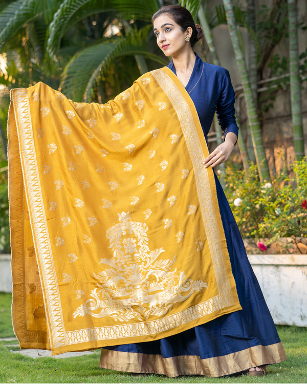 Mustard benarasi handwoven dupatta by Desi Doree The Secret Label