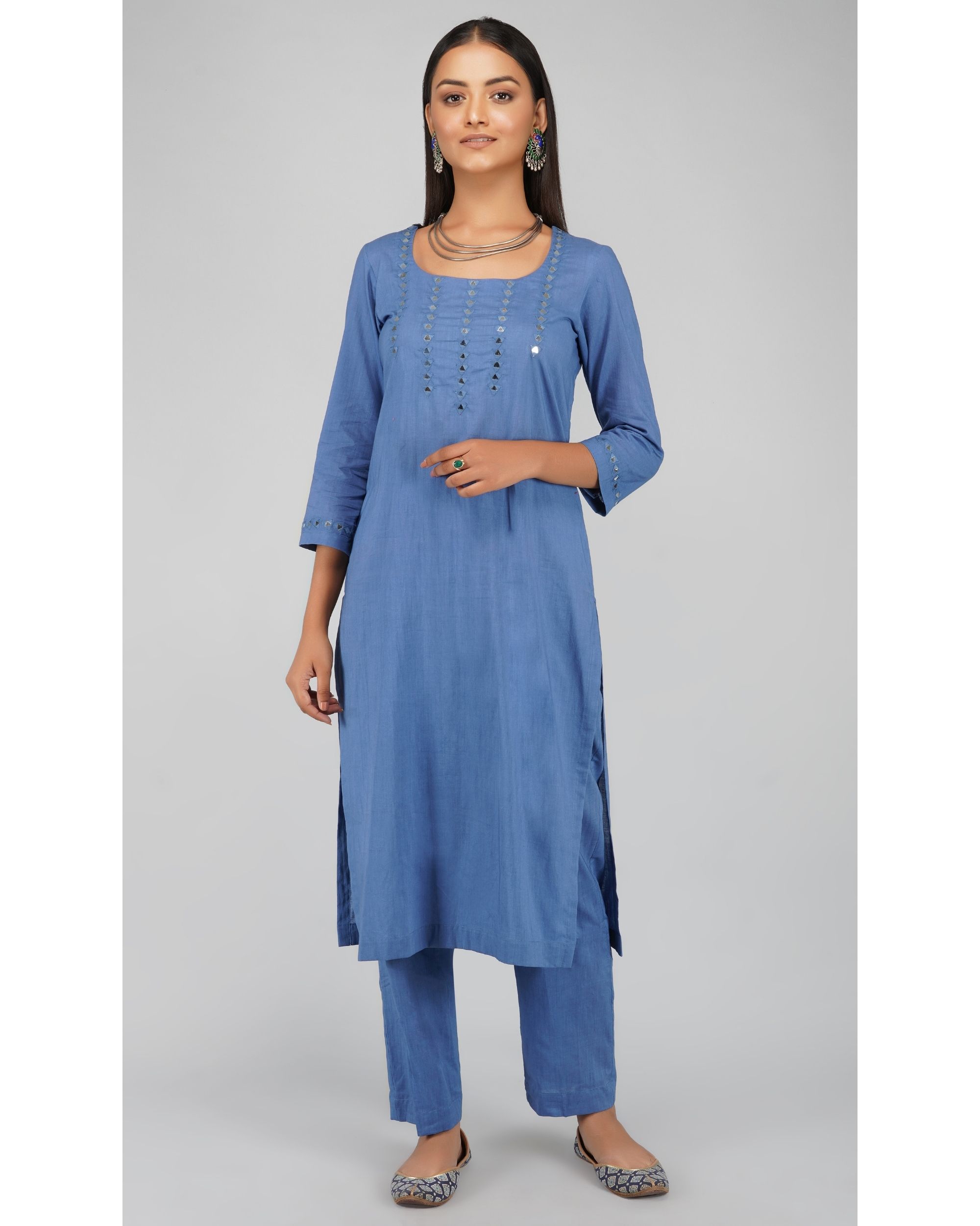 Blue mirror kurta set set of two by Svaroop Apparel The Secret Label