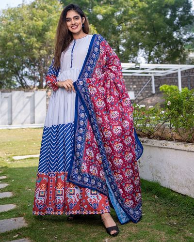 Patola printed gathered dress with dupatta - set of two by The Weave ...