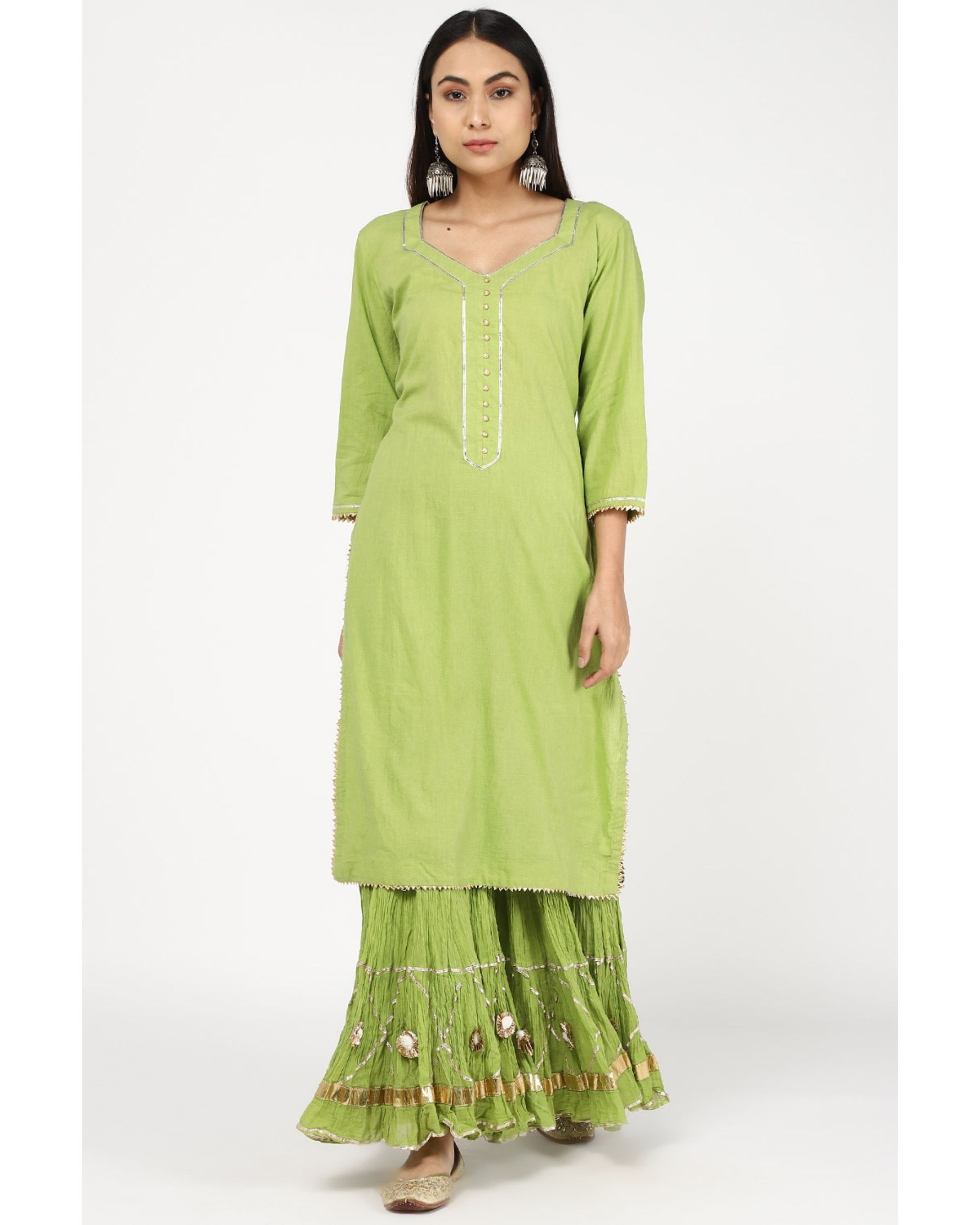 Green sharara suit set - set of two by Tailoring Lab Designs | The ...