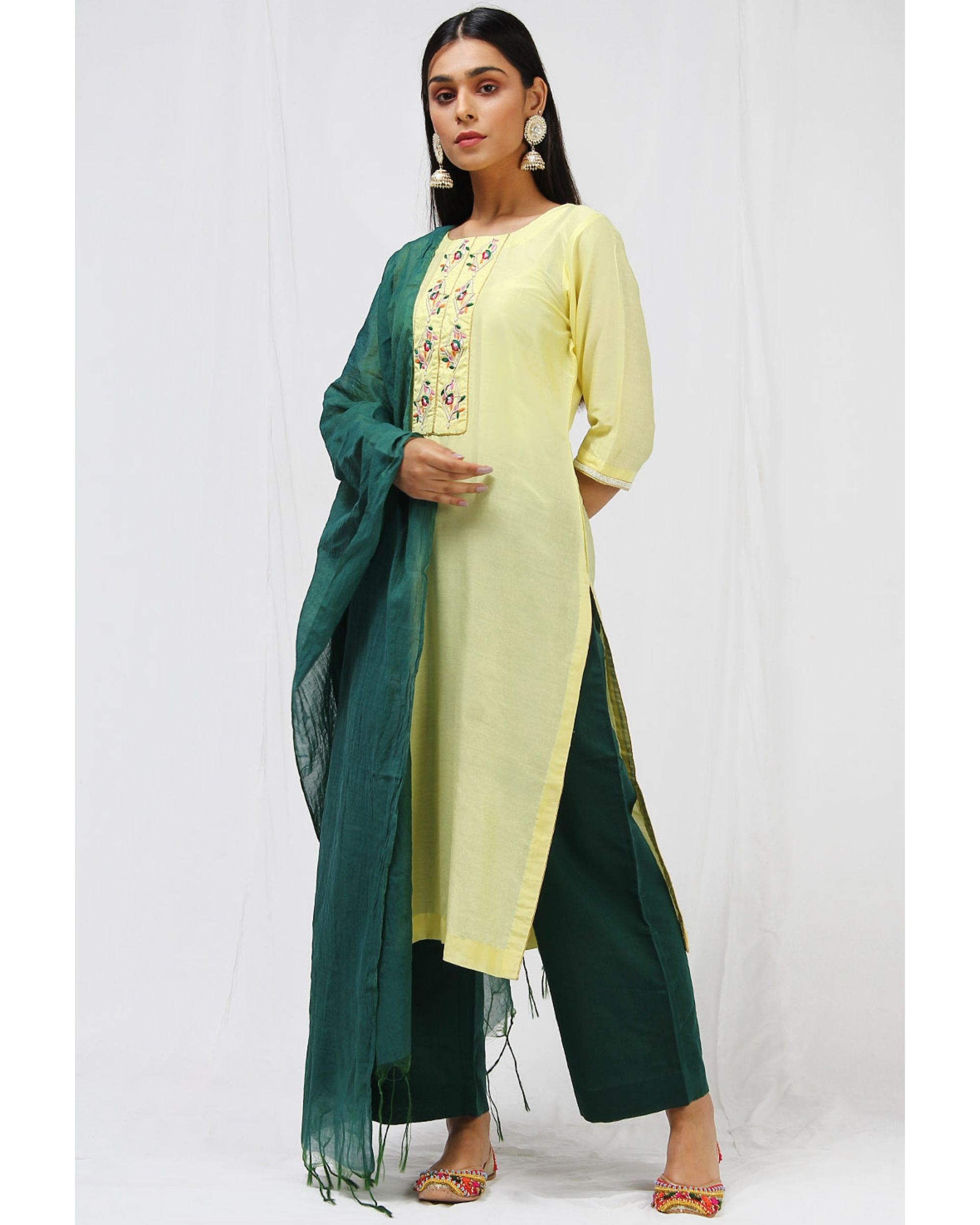 Buy Lemon Green Georgette Embroidered Gown Online - SALV4876 | Appelle  Fashion