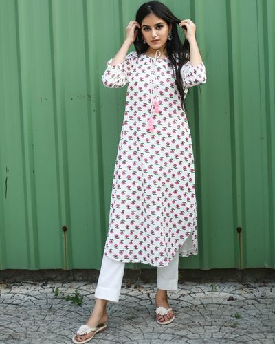 White Printed Kurta Set - Set Of Two By Shreetatvam 