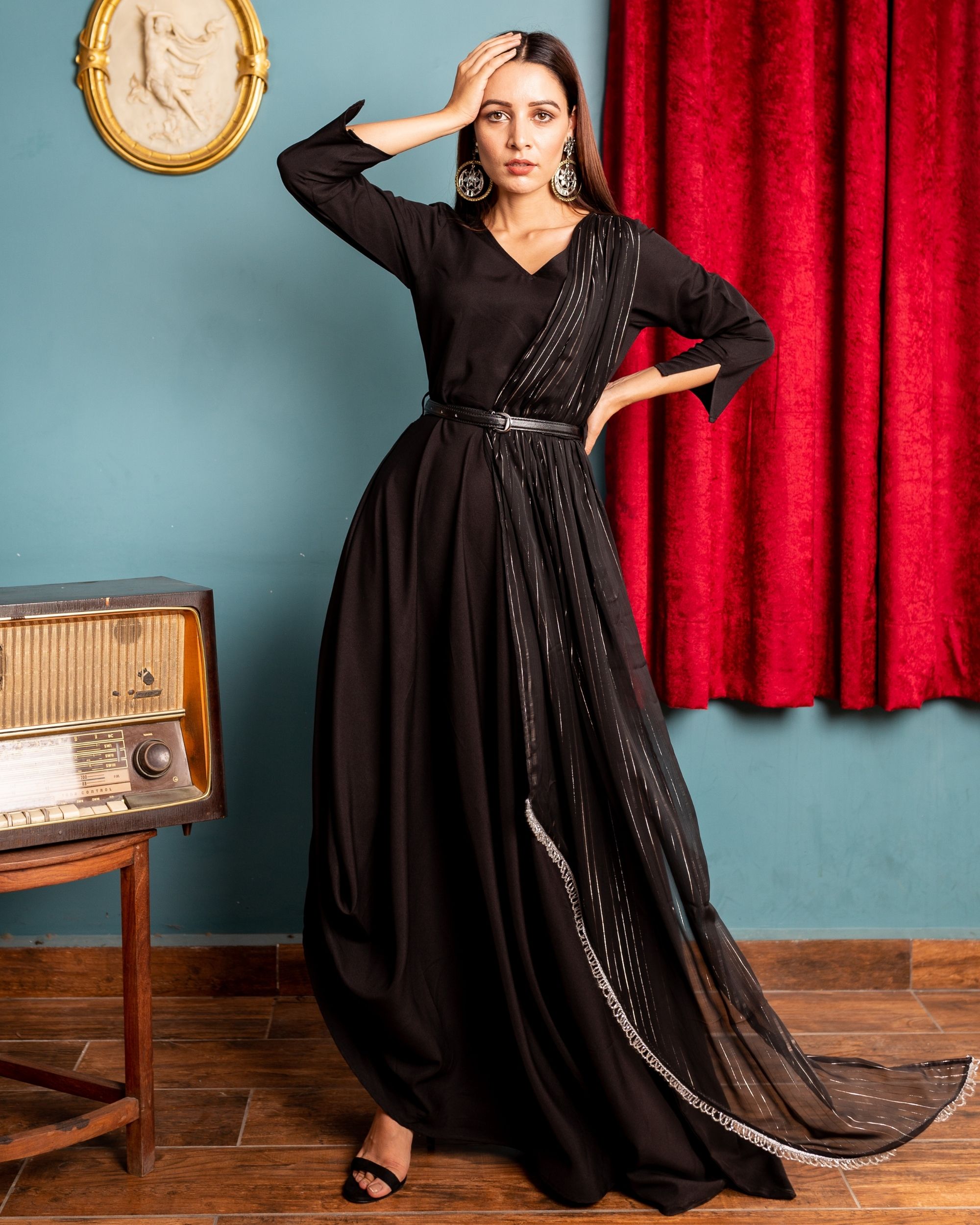 Akira black drape gown