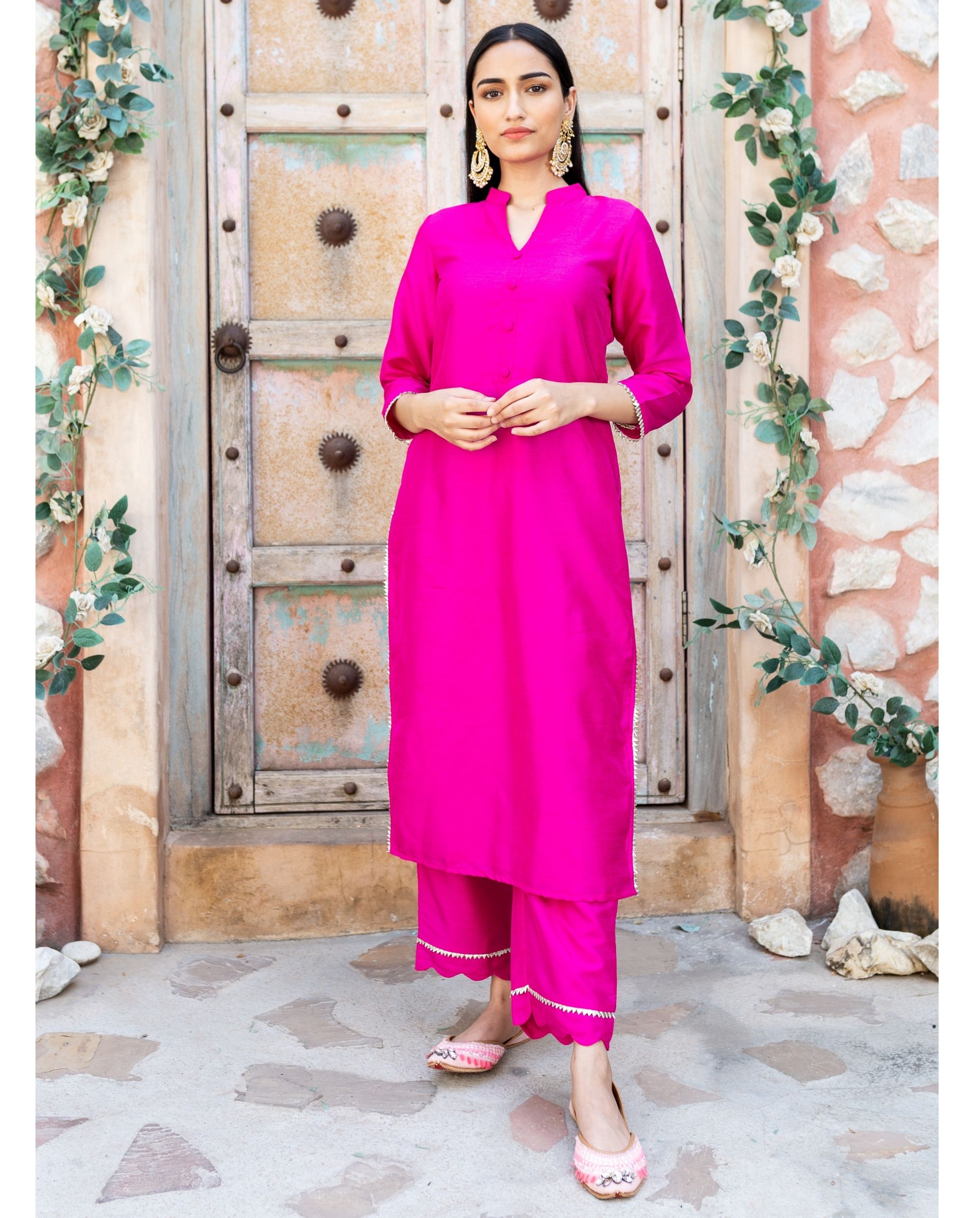 Rani pink silk suit - set of two