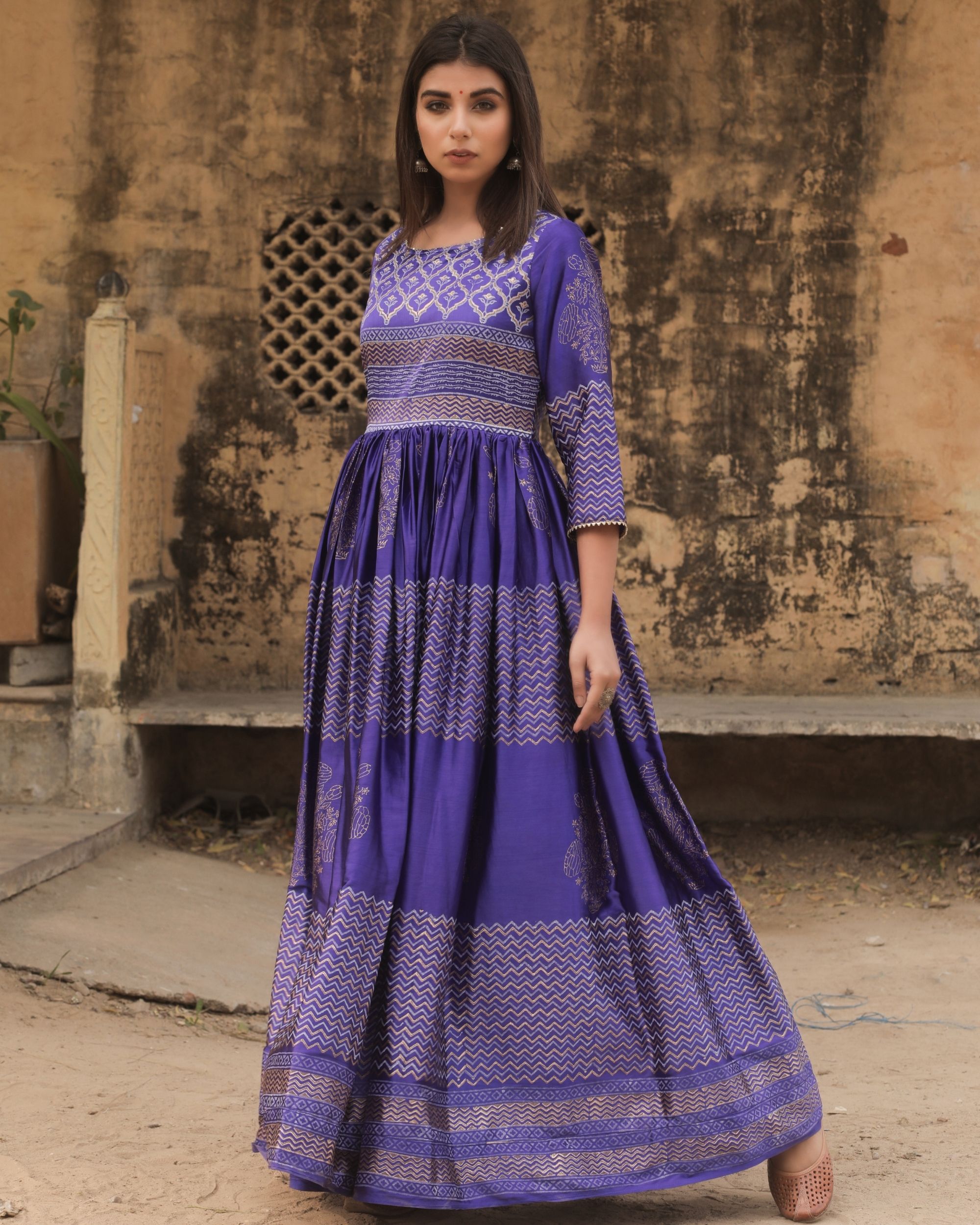 Purple madras silk gown by Chokhi Bandhani | The Secret Label