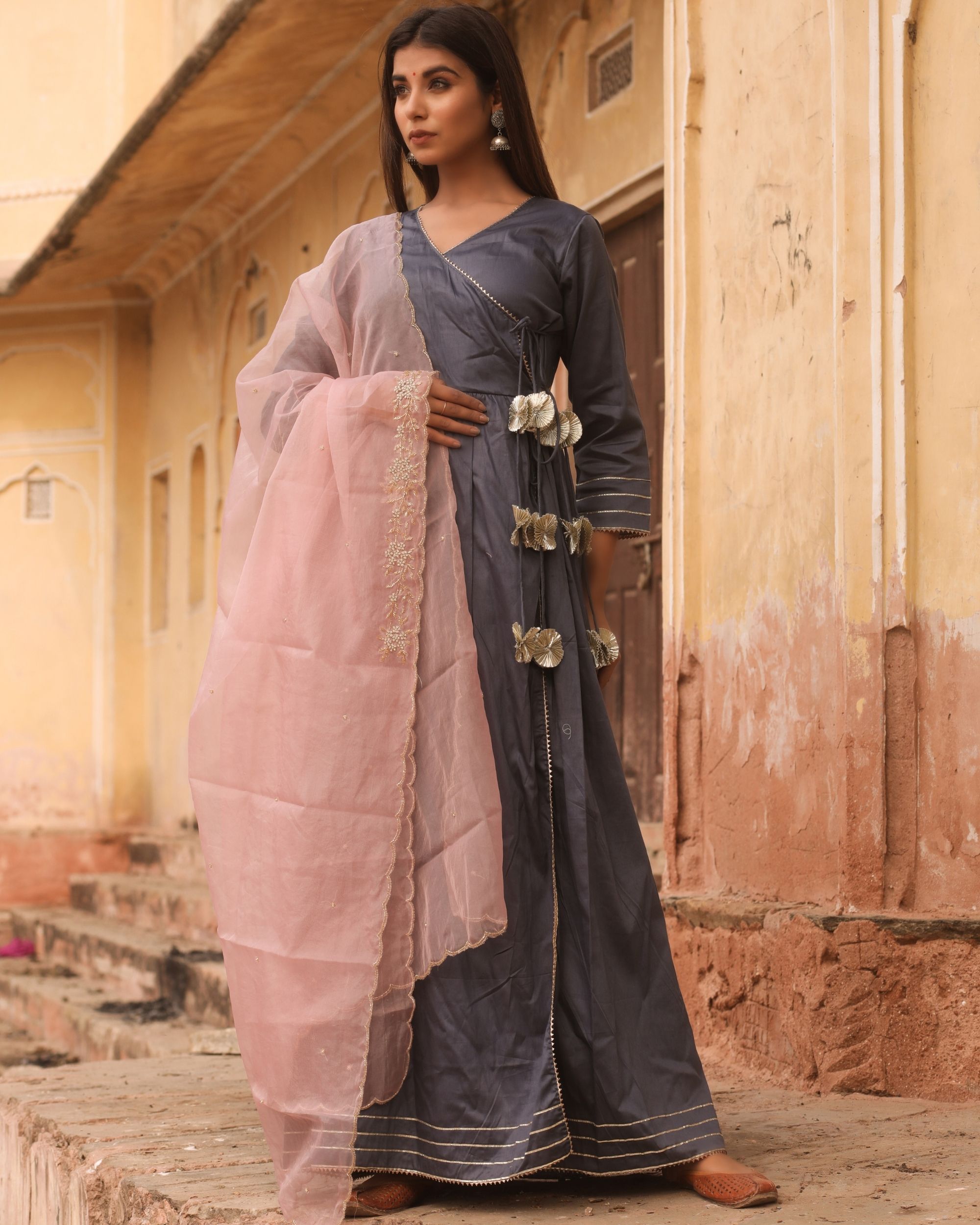 Angrakha Style Designer Gown – UTSAV