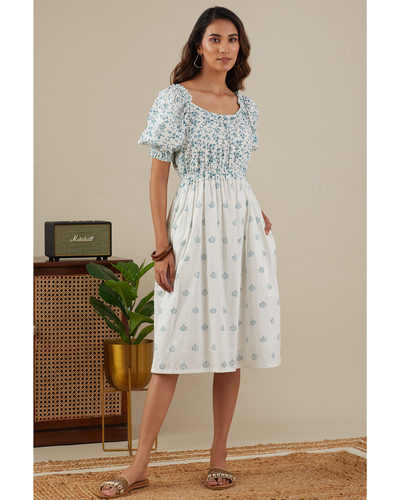 Teal blue floret dress by Ekanya The Secret Label