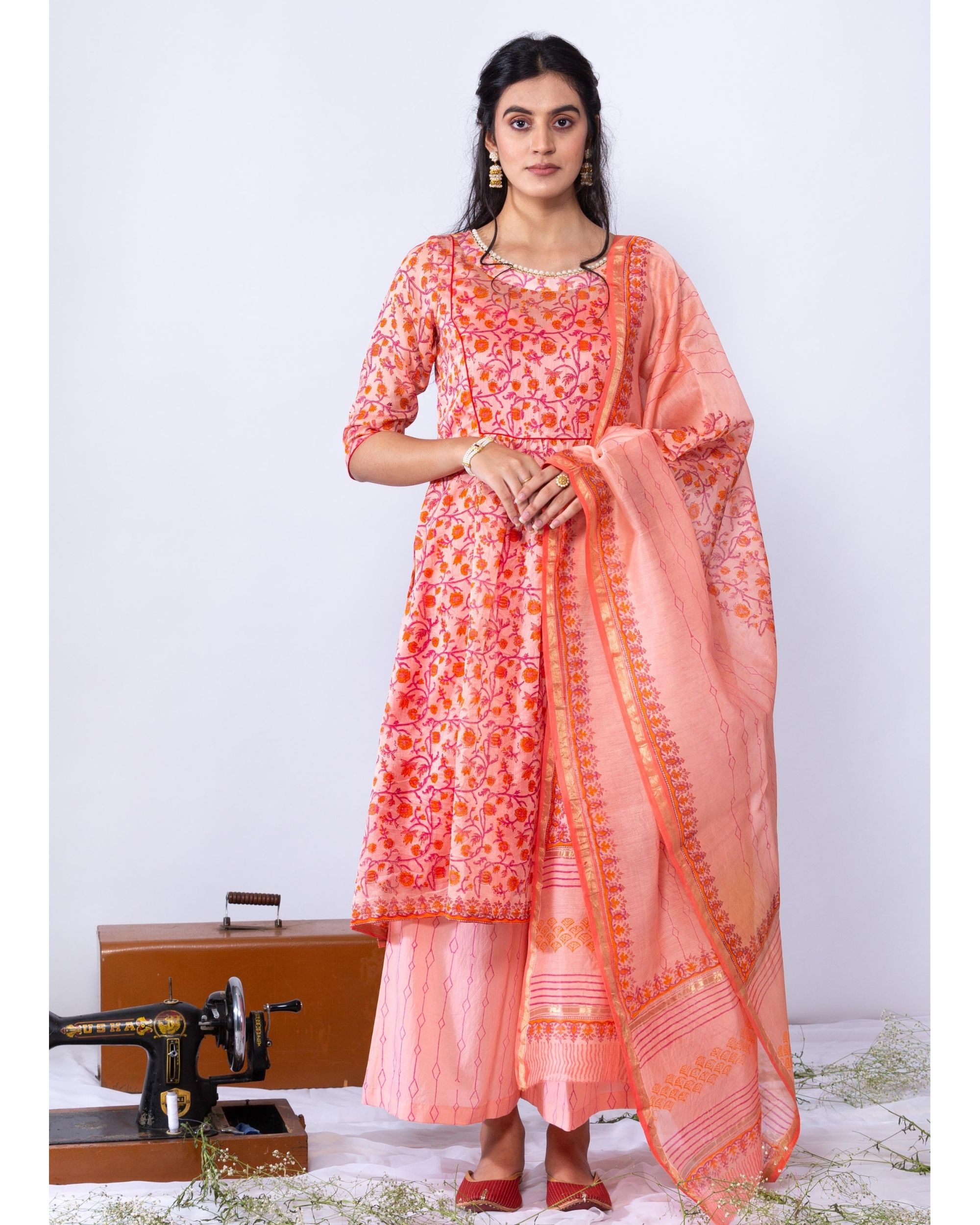 Orange pearl suit set - set of three by Shrinkhla | The Secret Label