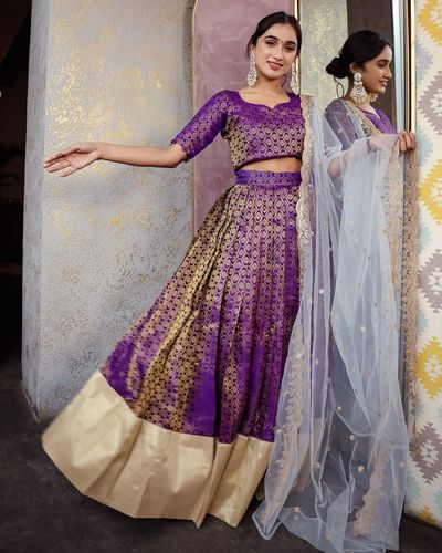 Matching Combo Couple Sequence Outfit With Purple Lehenga And Kurta Pajama  - ShopGarb - 4239964