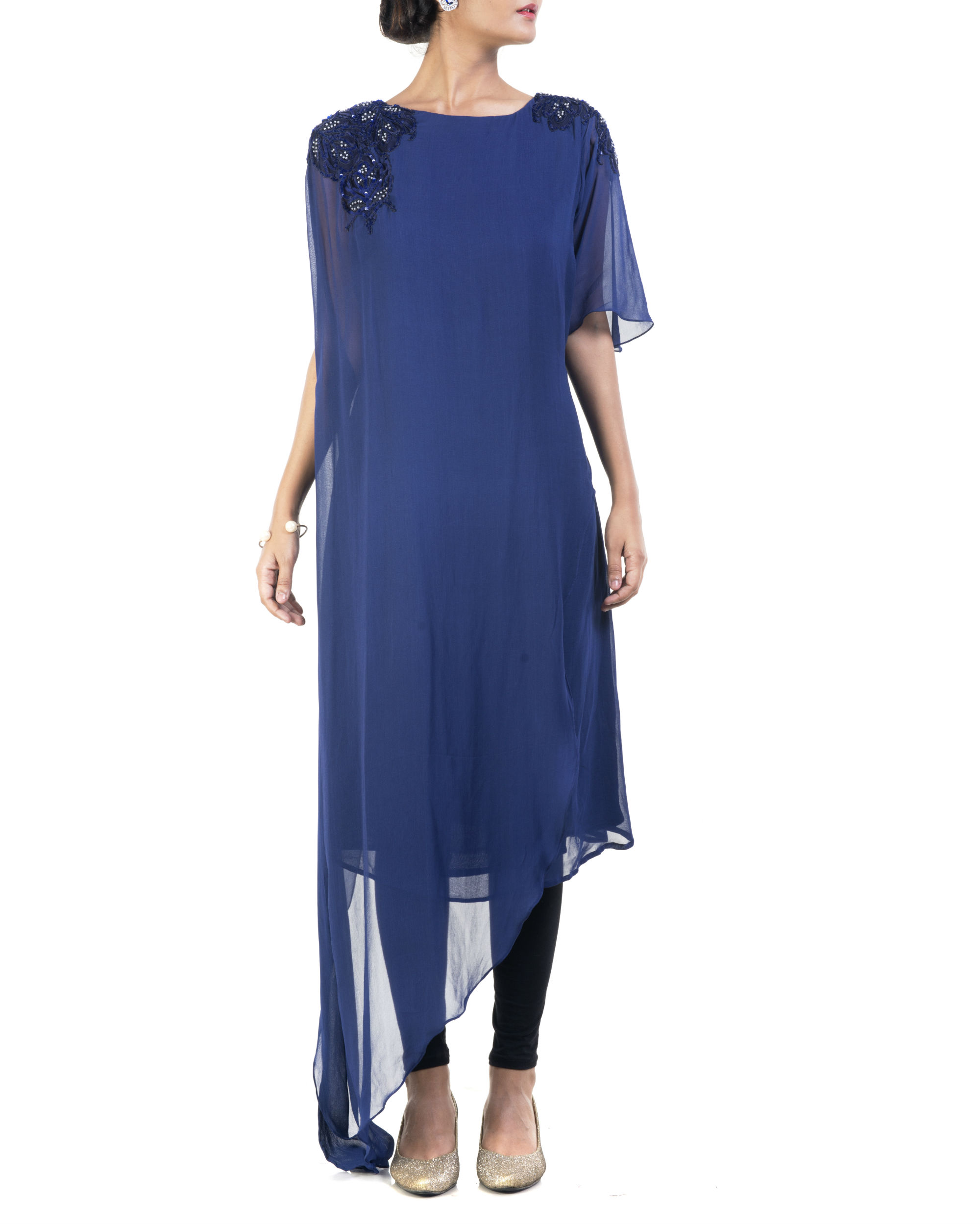 Blue double layered tunic by Anushree Agarwal & Anju Agarwal | The ...