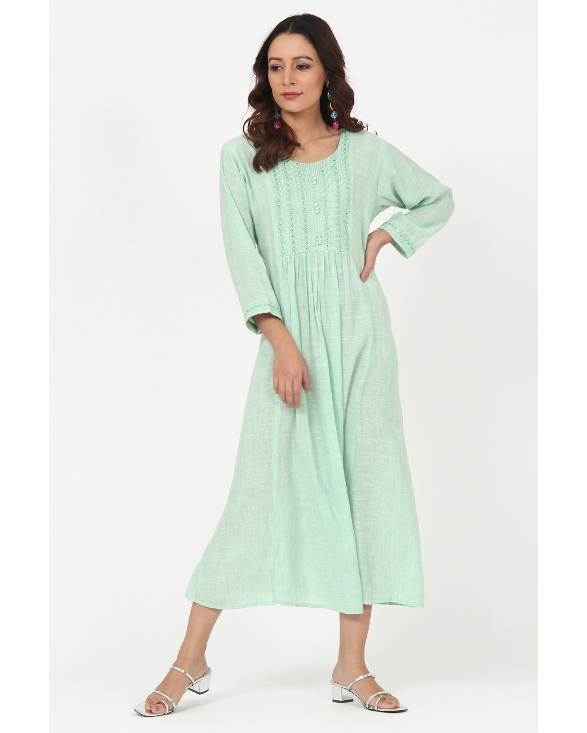 Pastel green mirror embroidered dress by Half Full Half Empty | The ...