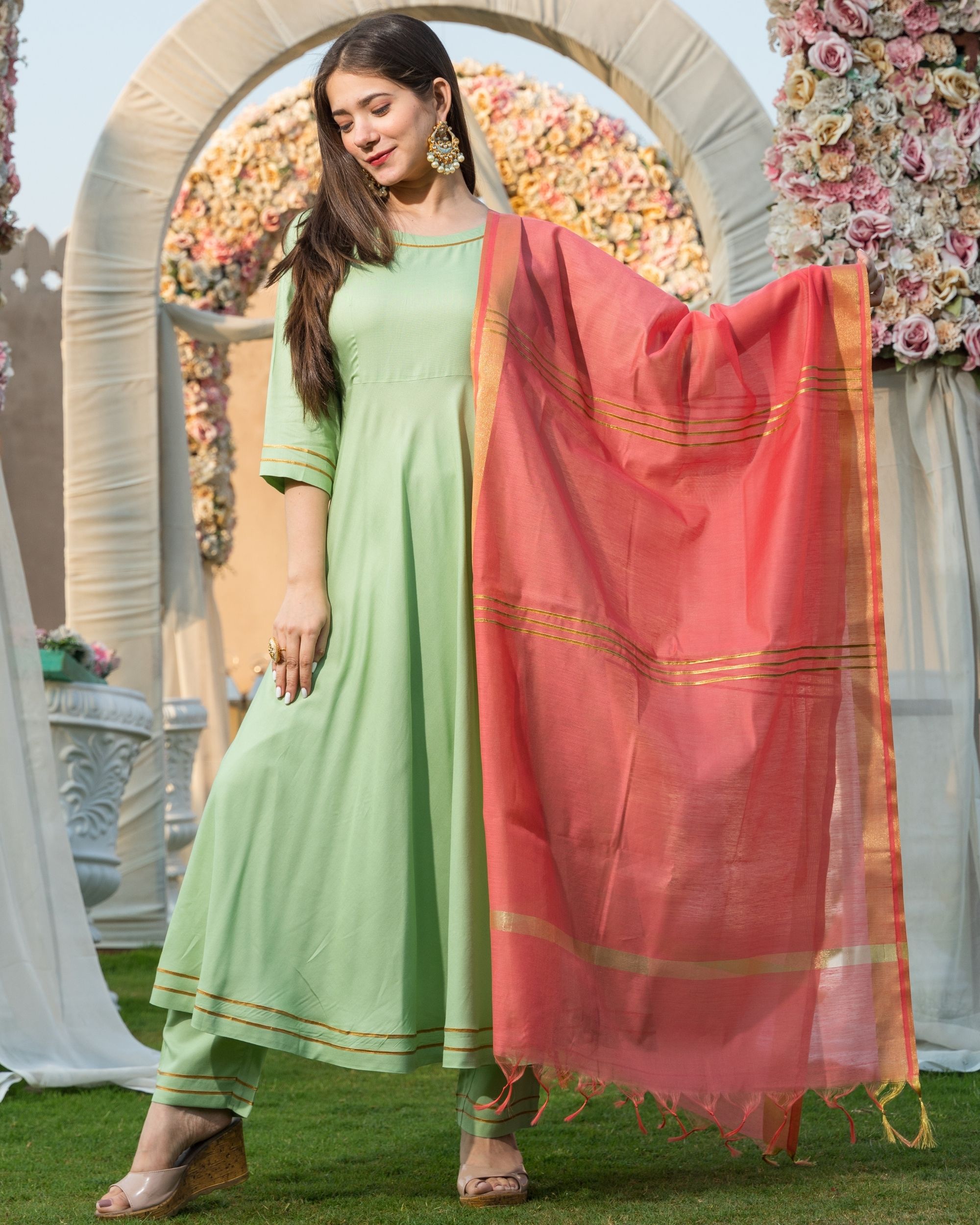 Awesome Pista Green Colored Designer Suit