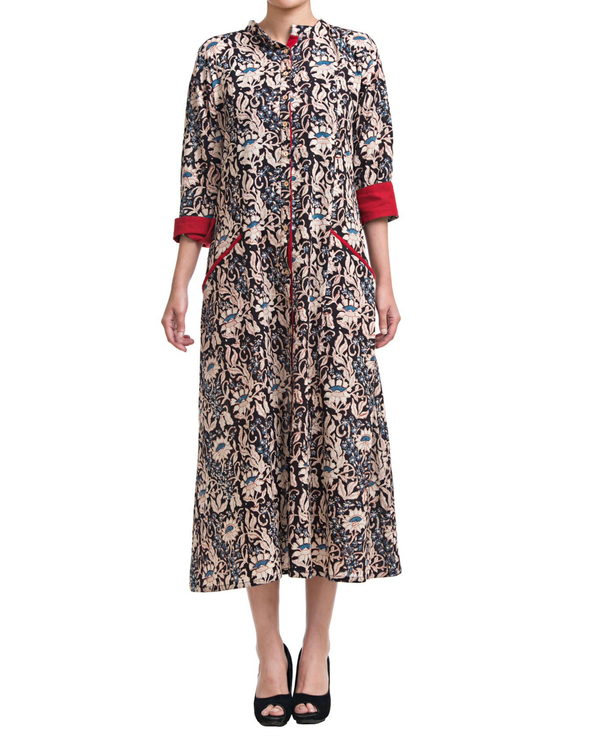 Black kalamkari a-line dress by Silai