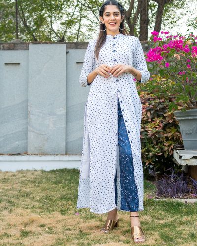 Blue and white printed cape with pants- set of two by The Weave Story ...