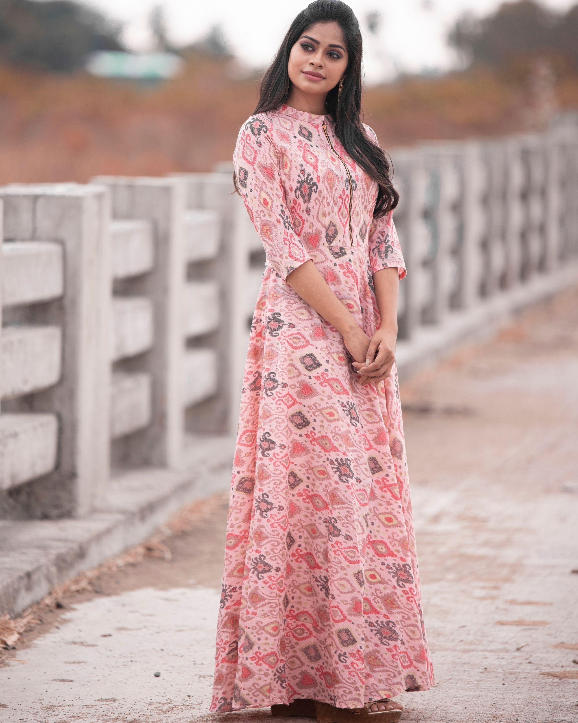 Pink printed zipper dress by The Anarkali Shop | The Secret Label